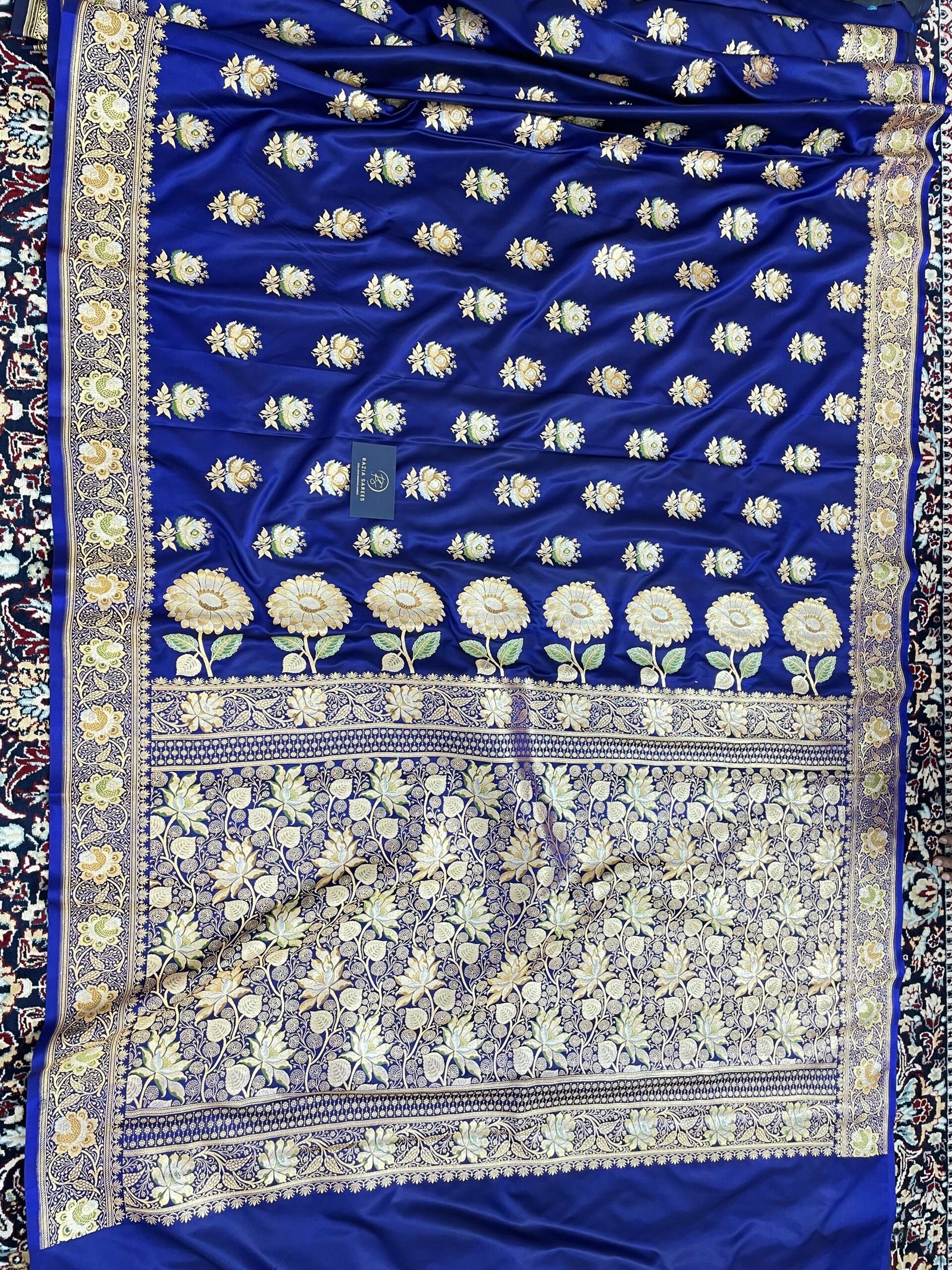 Royal Blue Designer Meenakari Boota Satin Katan Silk Saree - Image 4