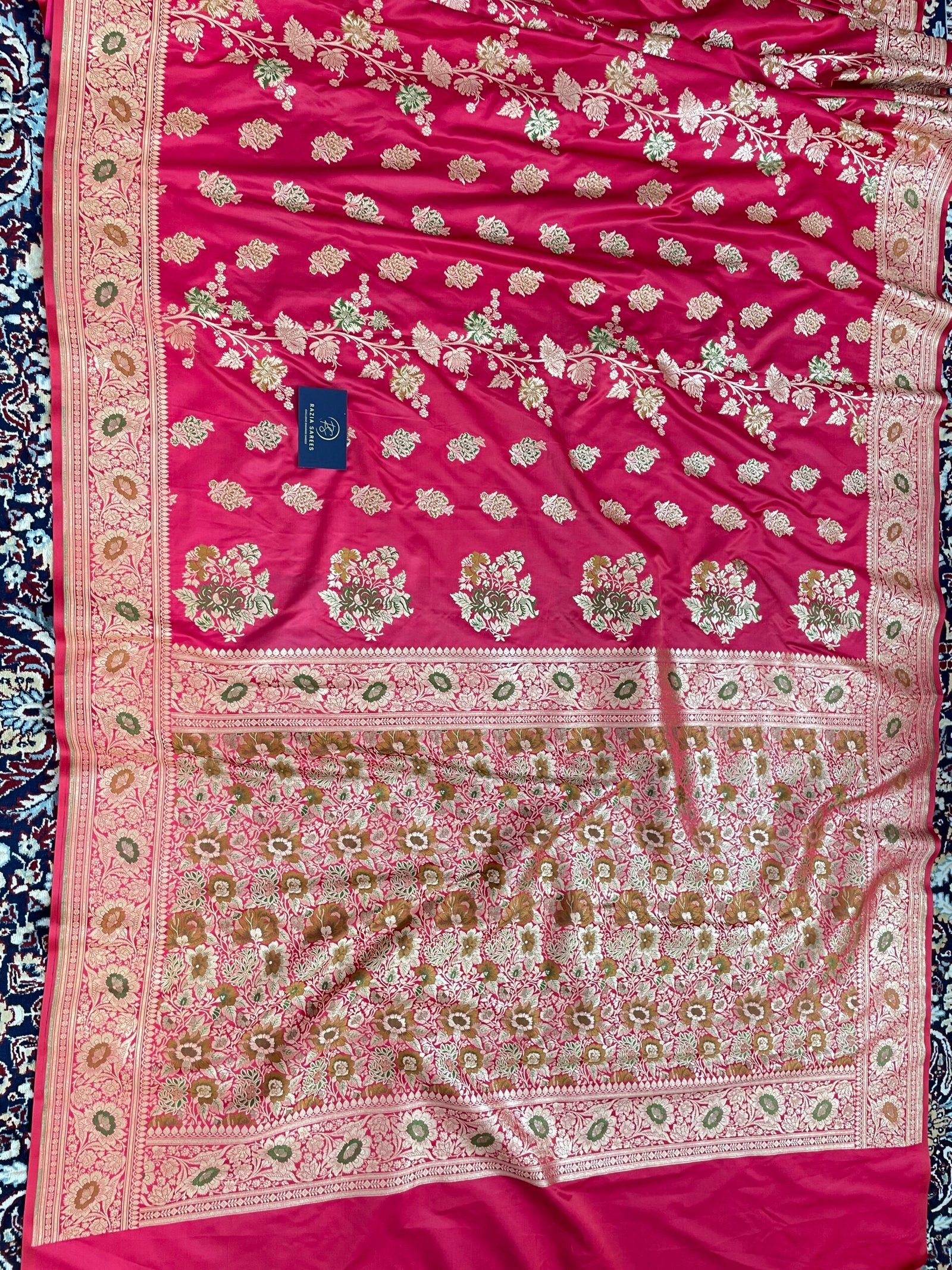 Gajri Meenakari Designer Boota Satin Katan Saree - Image 4