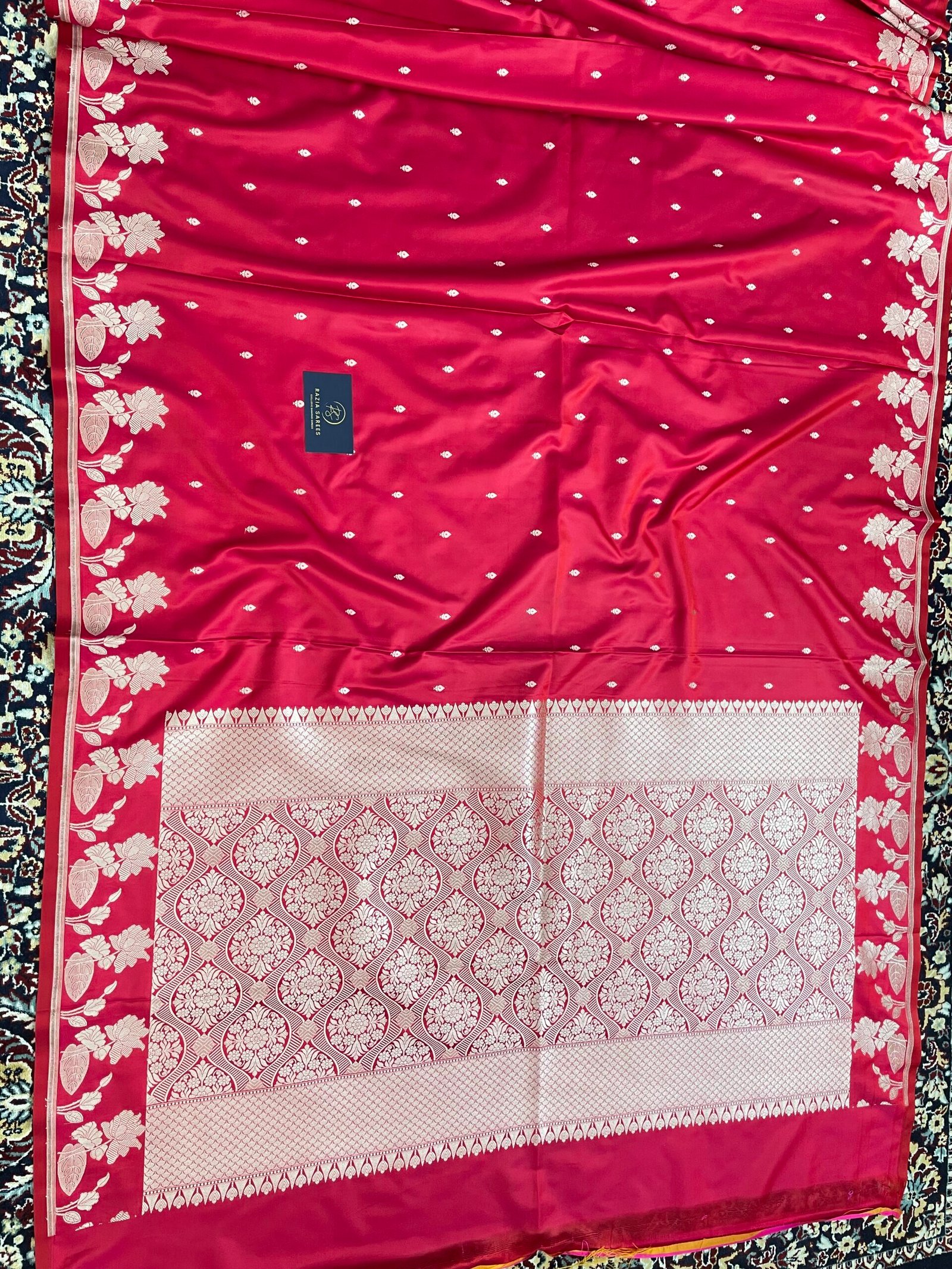 Strawberry Designer Booti Mashru Katan Silk Saree - Image 4