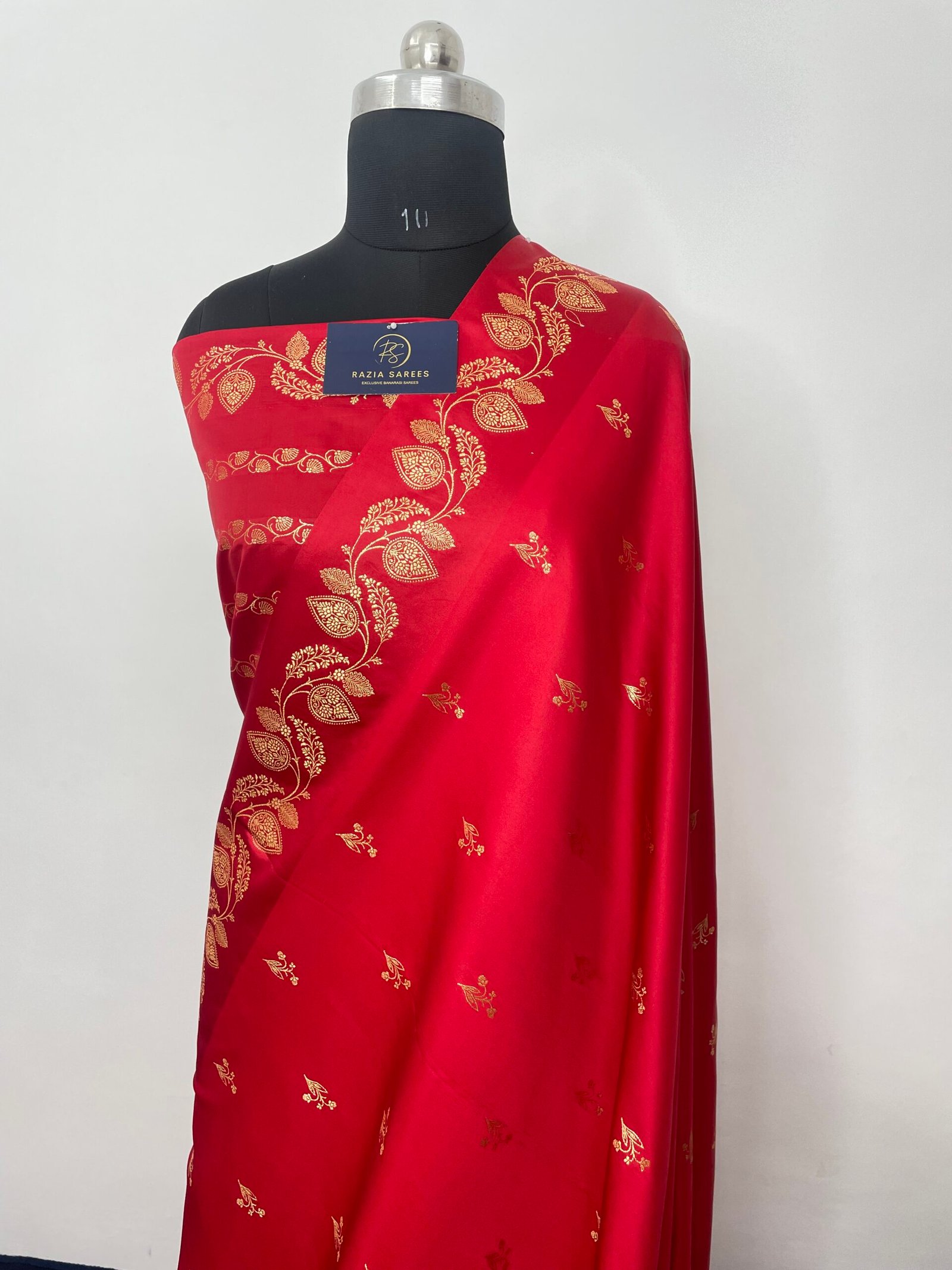 Strawberry Fancy Satan Patta Satin Katan Silk Saree - Image 2