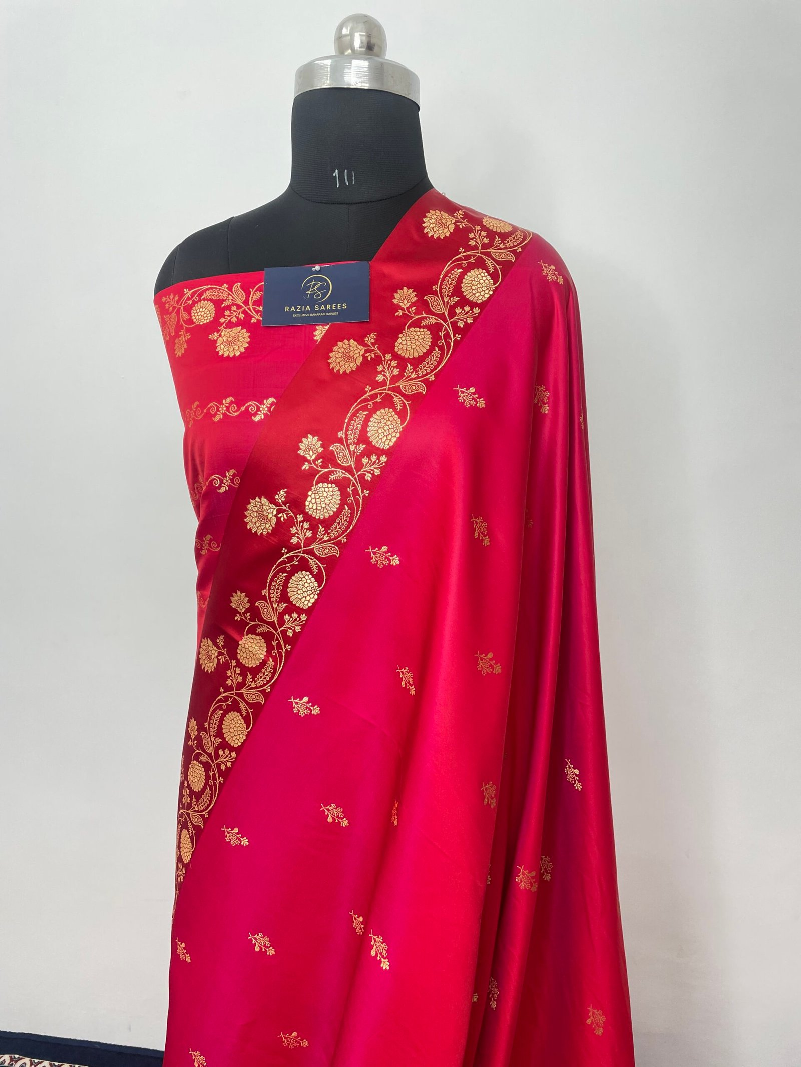 Strawberry Fancy Satan Patta Satin Katan Silk Saree