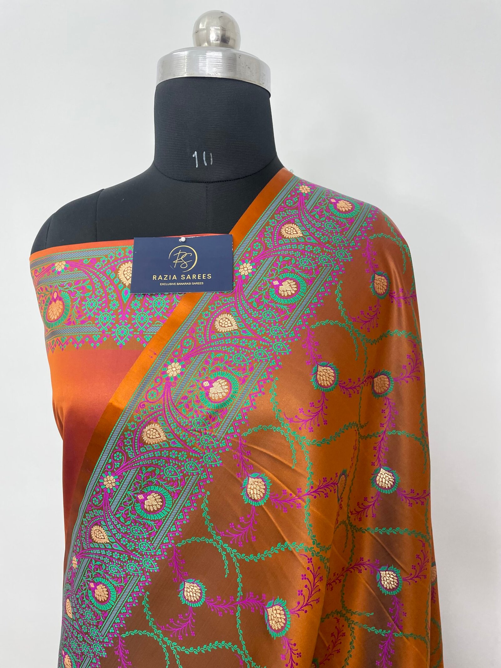 Rust Tilfi Jamawar Mashru Katan Silk Saree