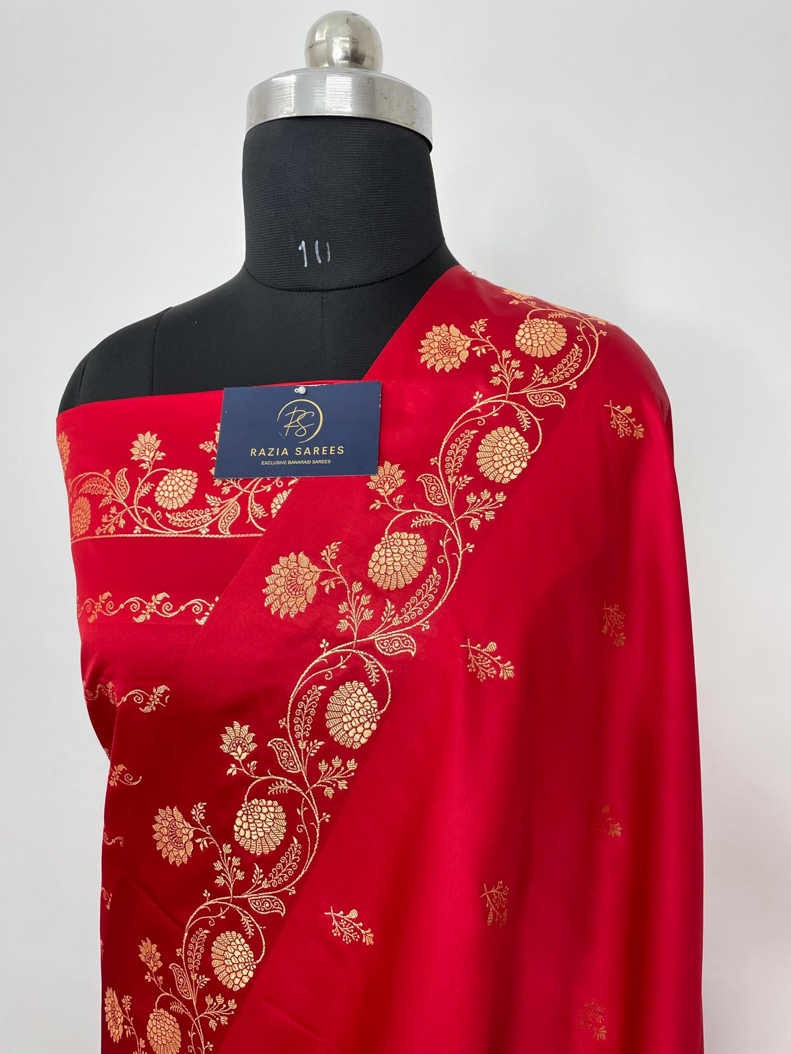 Red Fancy Satan Patta Buti Satin Katan Silk Saree