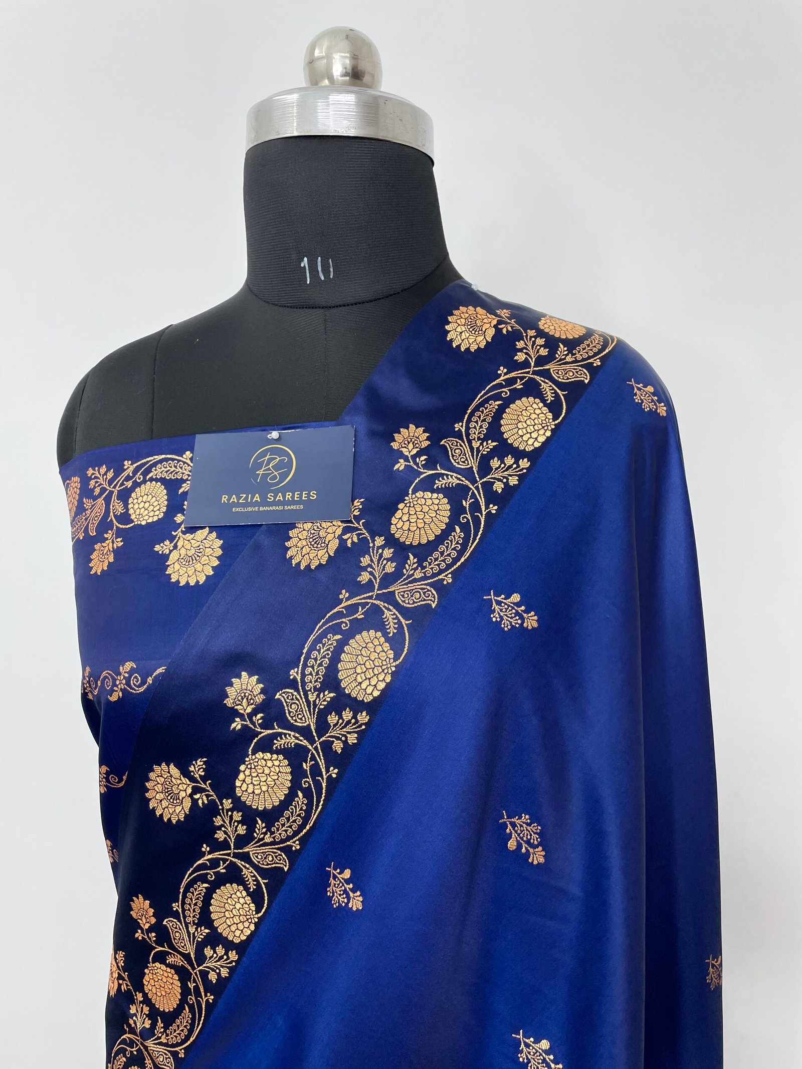 Royal Blue Fancy Satan Patta Buti Satin Katan Silk Saree