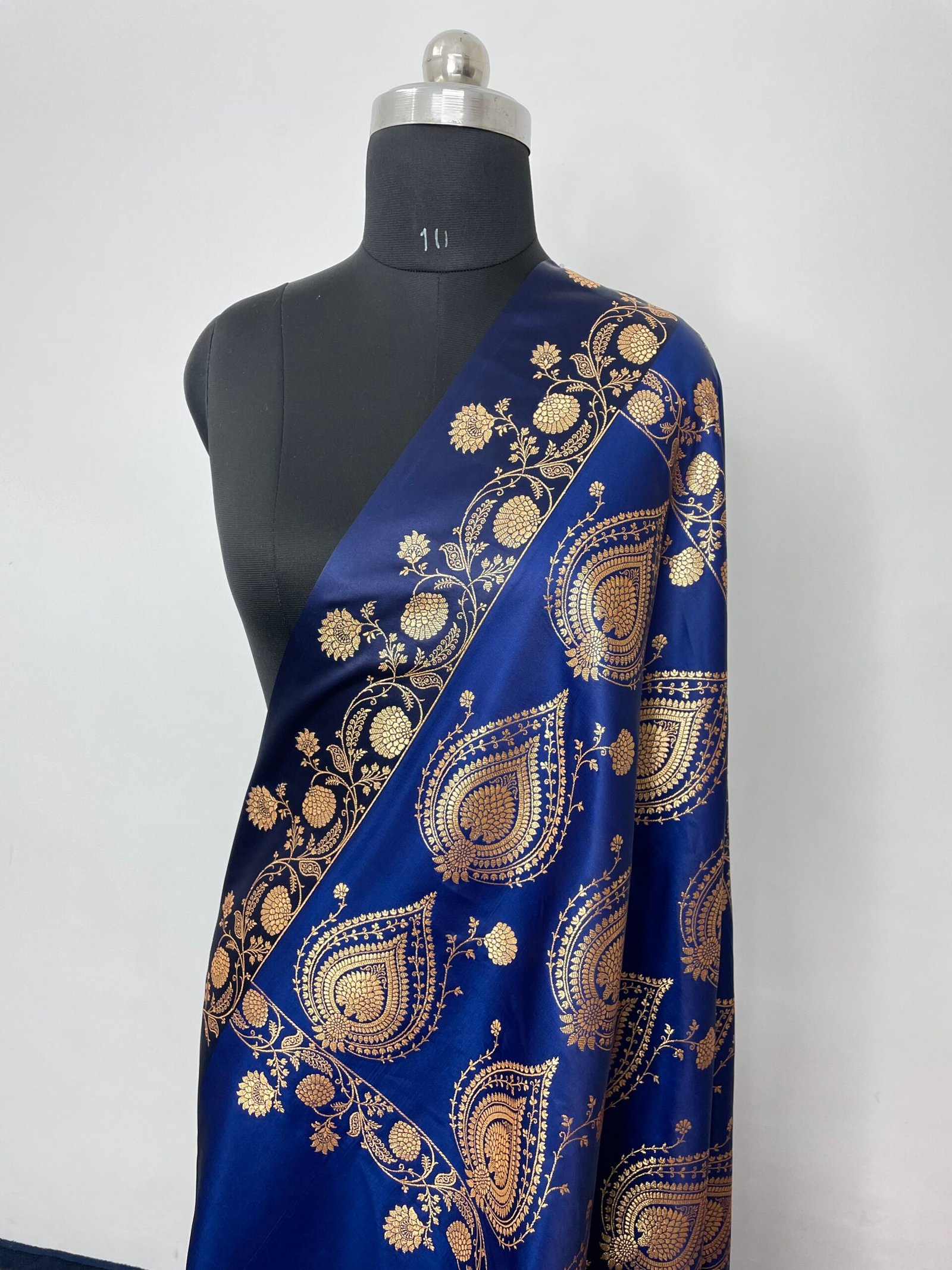 Royal Blue Fancy Satan Patta Buti Satin Katan Silk Saree - Image 3