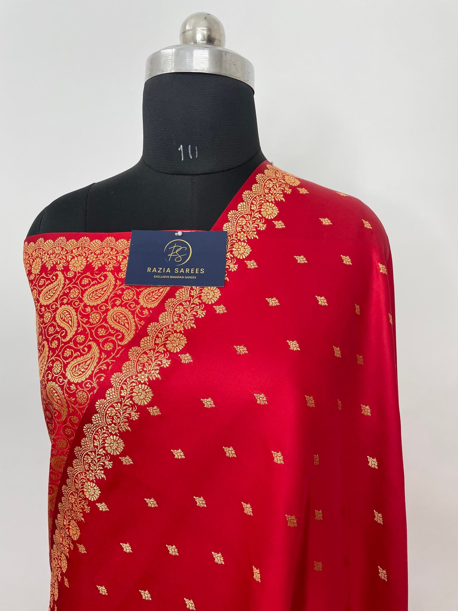 Red Designer Buti Satin Katan Silk Saree