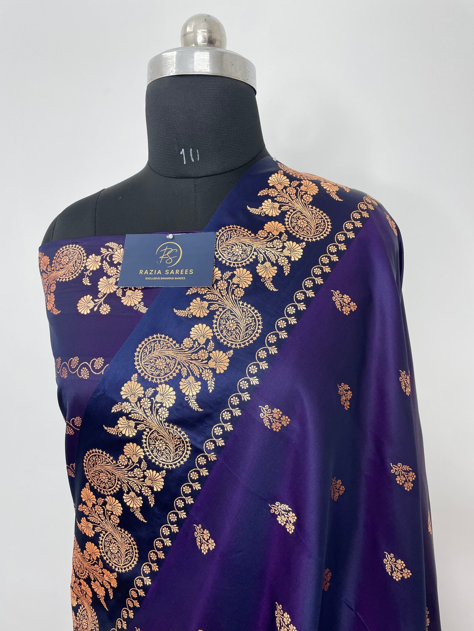 Royal Blue Fancy Satan Patta Buti Satin Katan Silk Saree