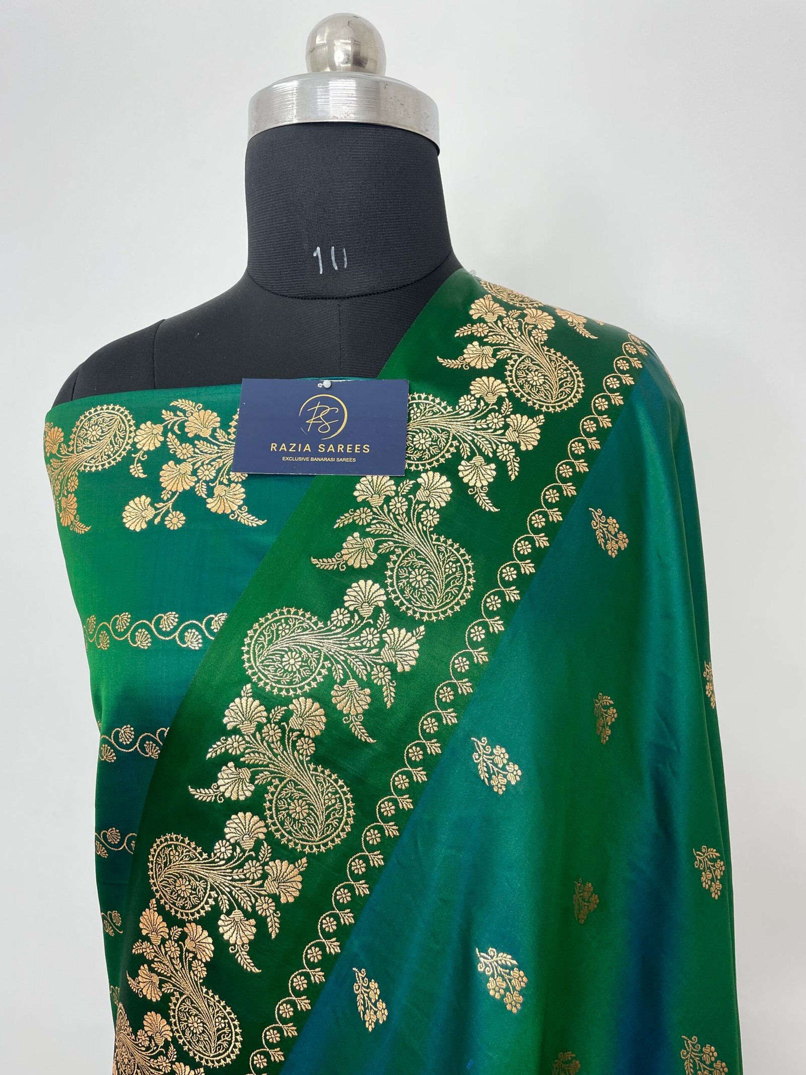 Sea Green Fancy Satan Patta Buti Satin Katan Silk Saree