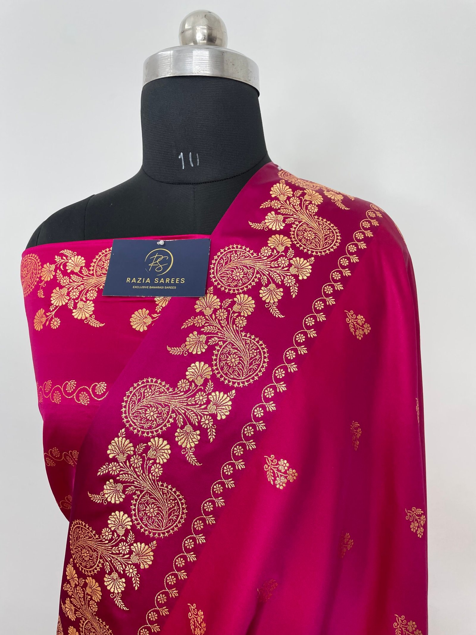 Rani Pink Fancy Satan Patta Buti Satin Katan Silk Saree