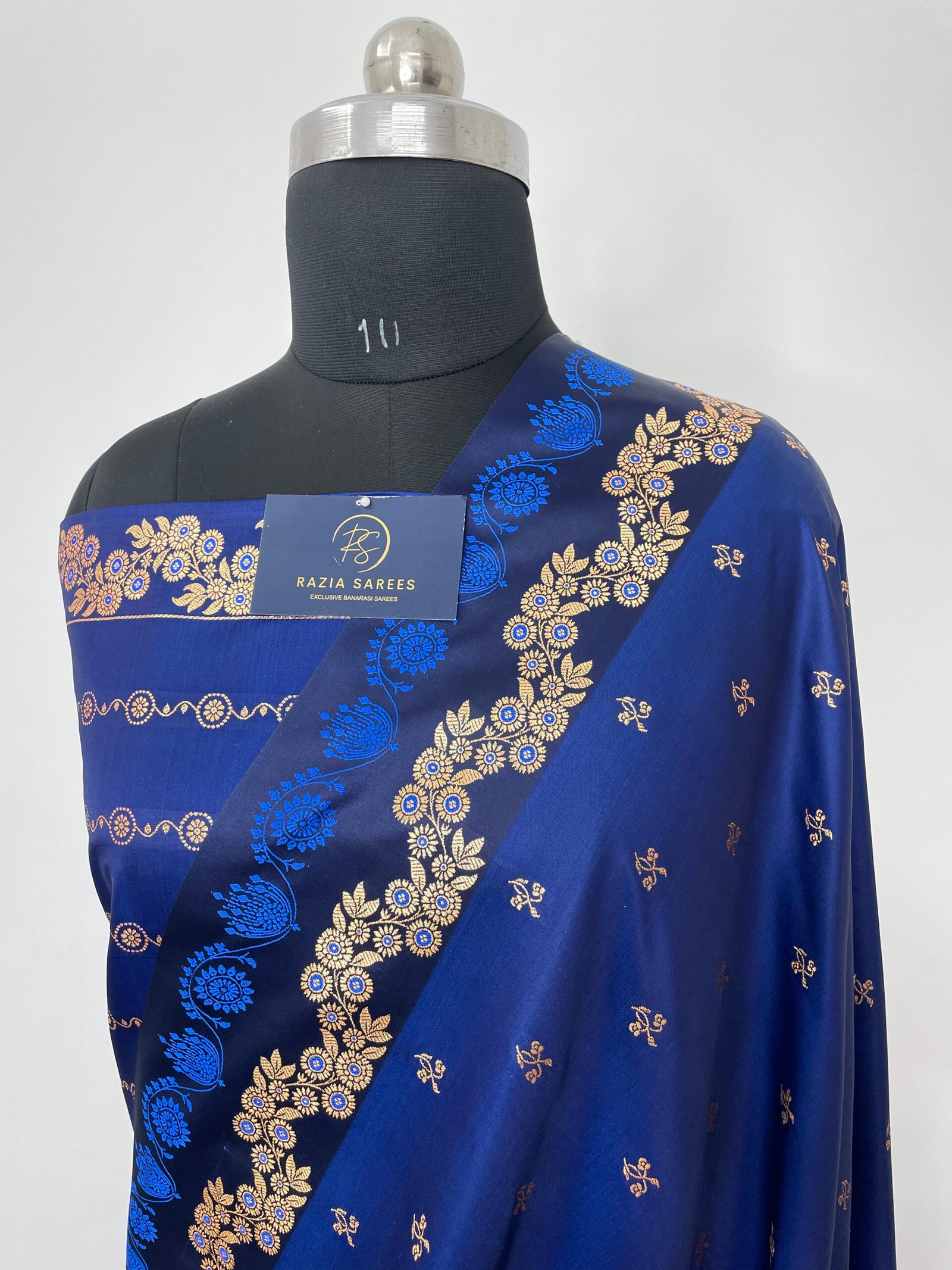 Royal Blue Fancy Satan Patta Buti Satin Katan Silk Saree