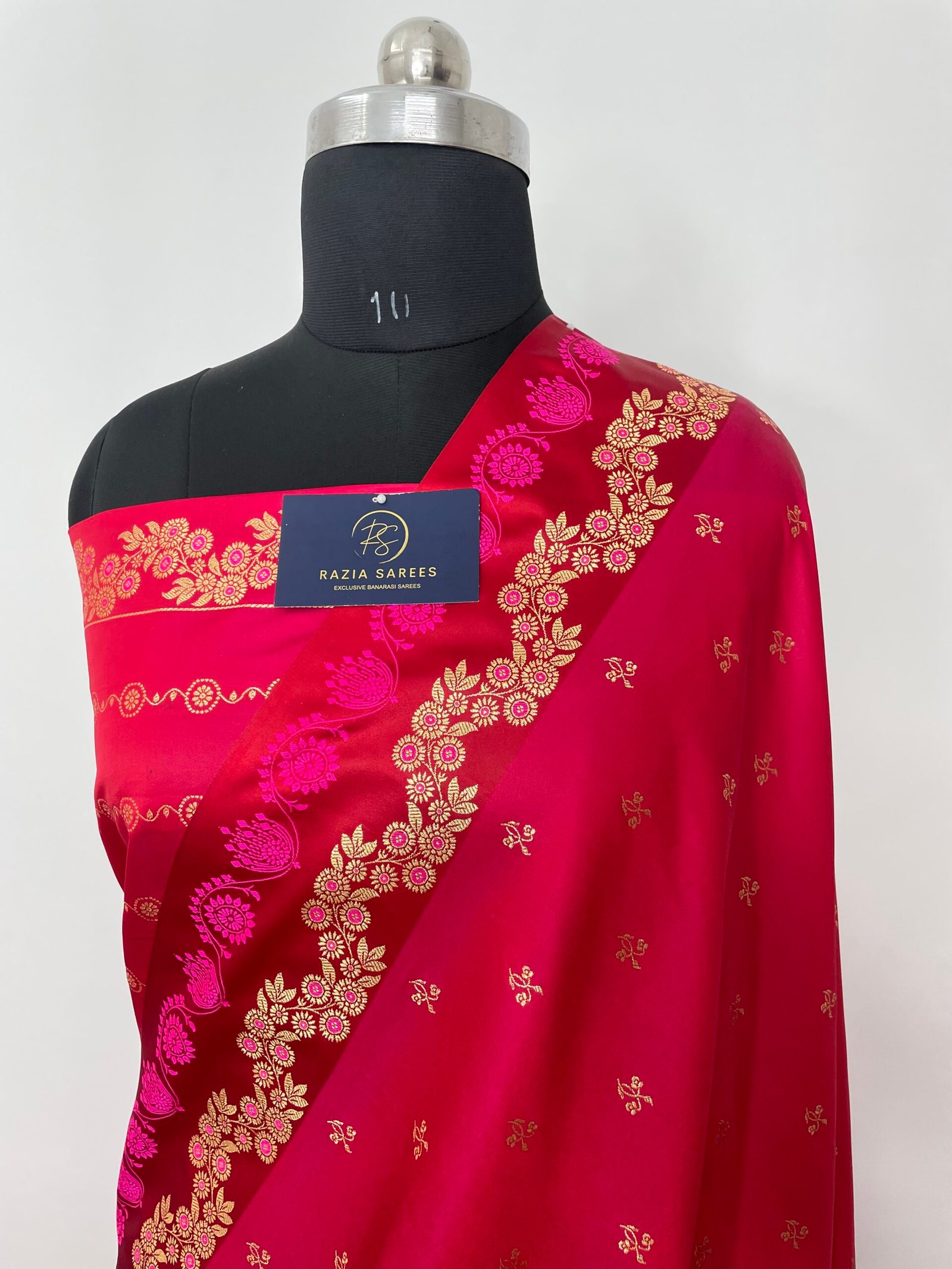 Strawberry Fancy Satan Patta Buti Satin Katan Silk Saree