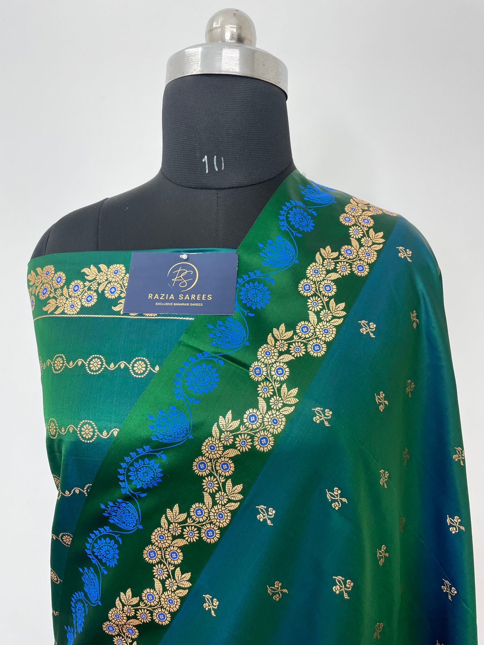 Turkish Green Fancy Satan Patta Buti Satin Katan Silk Saree