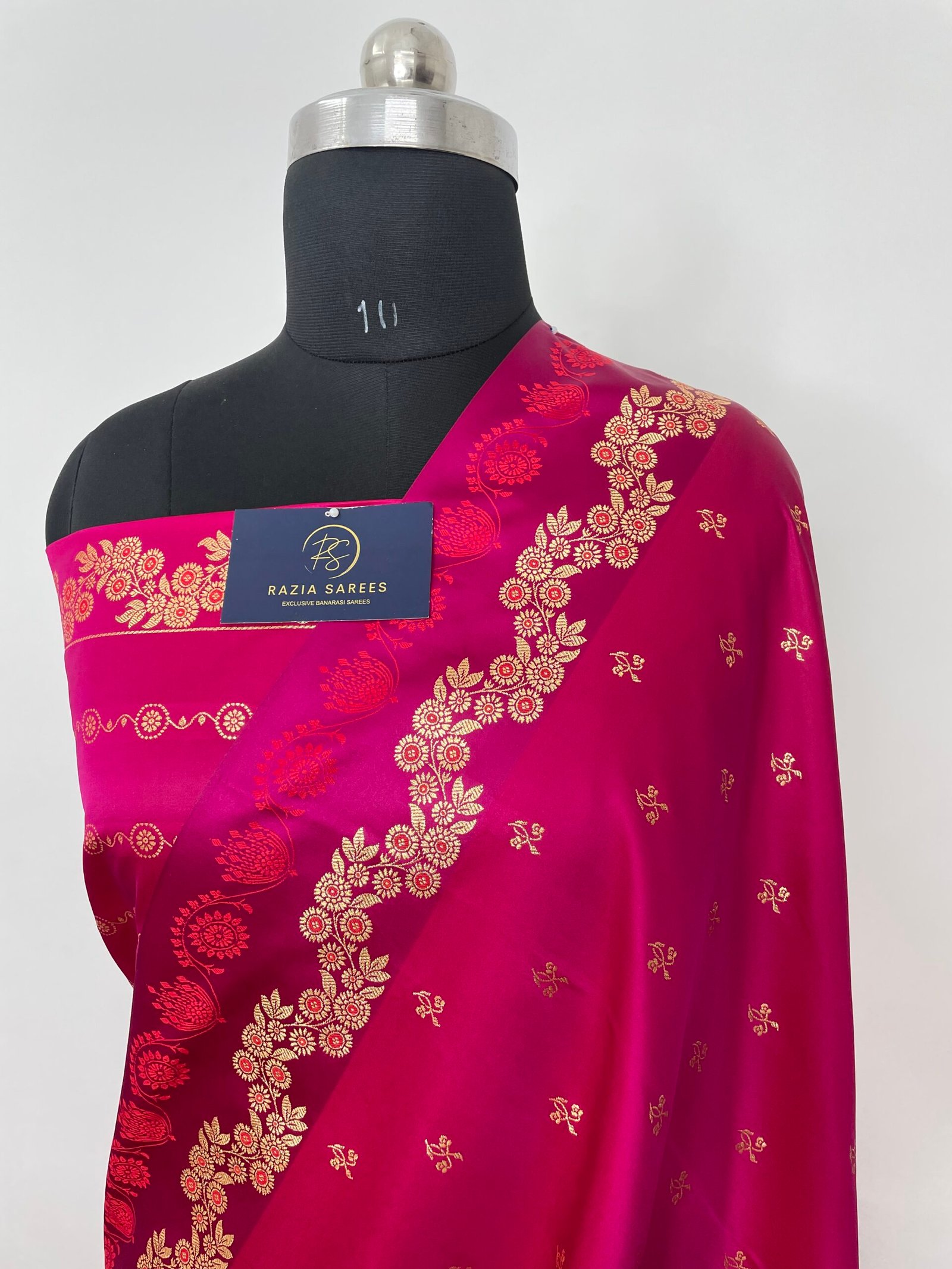 Rani Pink Fancy Satan Patta Buti Satin Katan Silk Saree