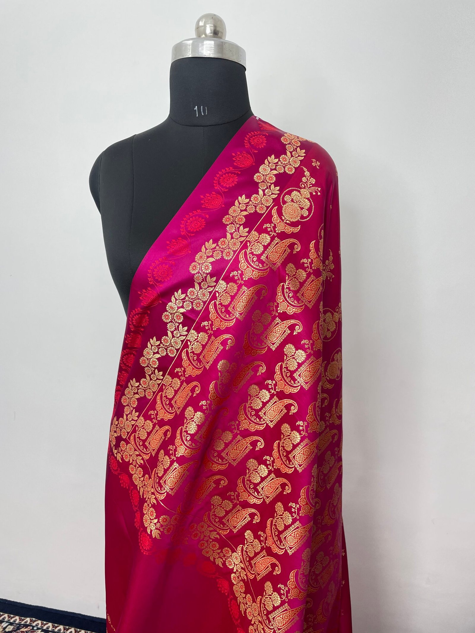 Rani Pink Fancy Satan Patta Buti Satin Katan Silk Saree - Image 3