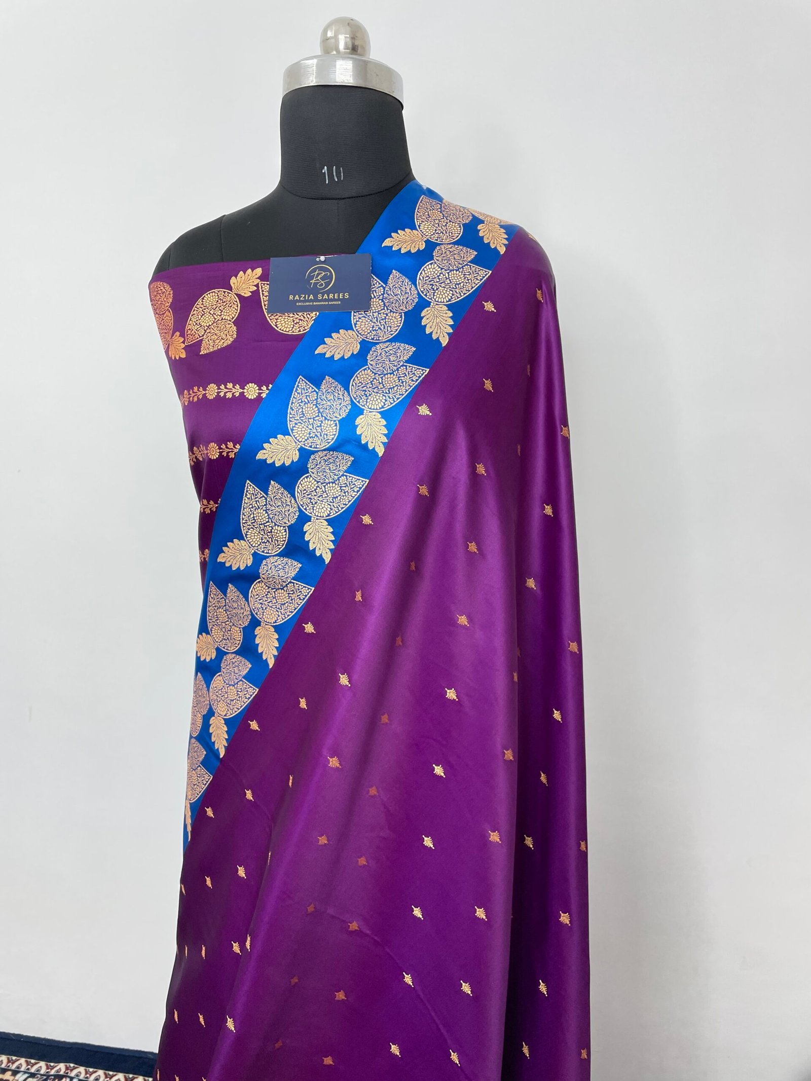 Purple Blue Fancy Satan Patta Buti Satin Katan Silk Saree - Image 2