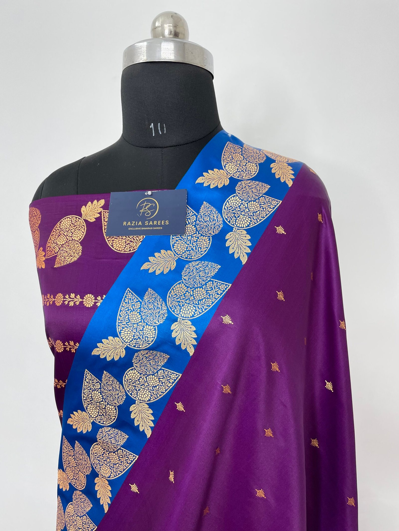 Purple Blue Fancy Satan Patta Buti Satin Katan Silk Saree