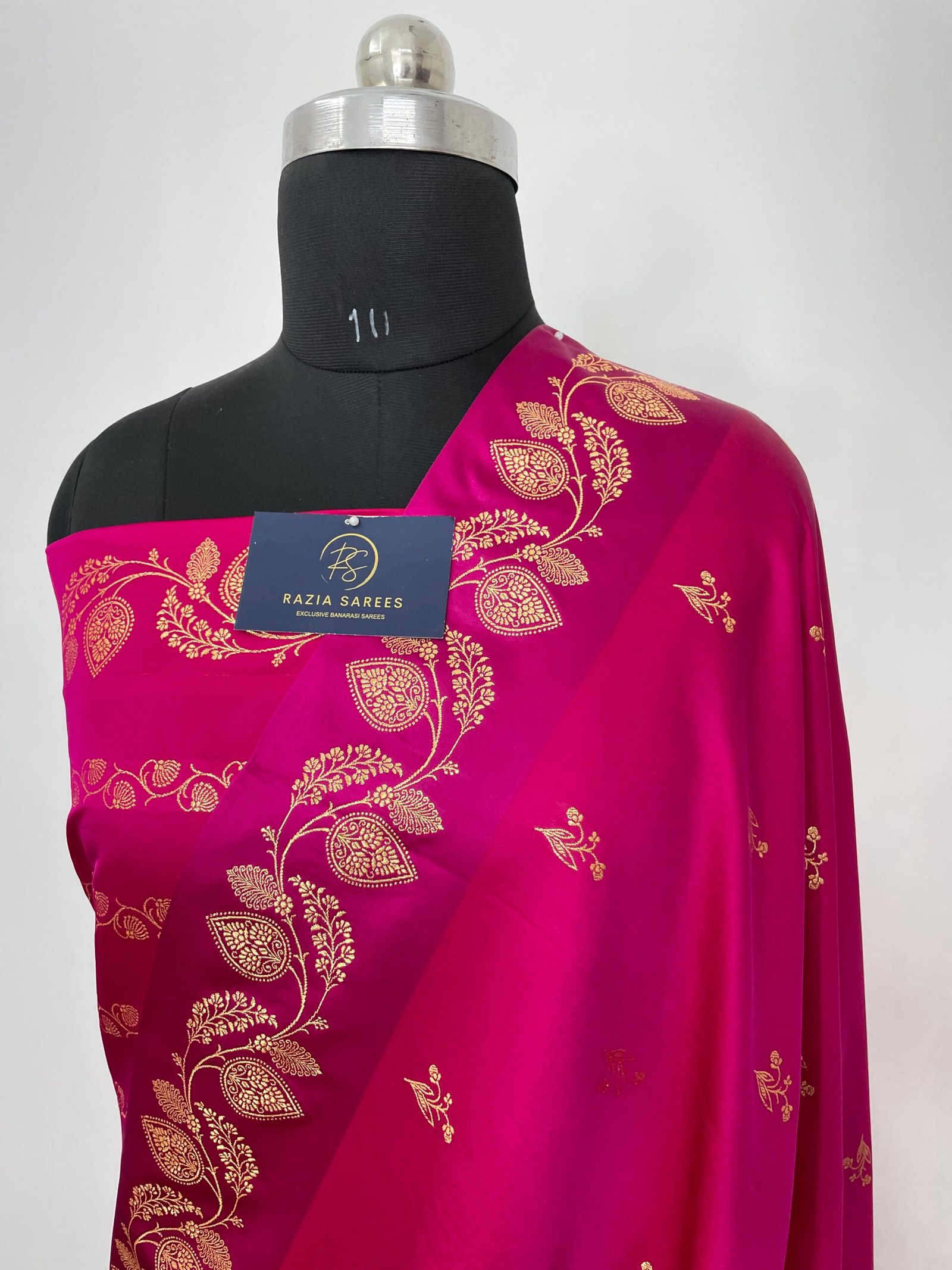 Rani Pink Fancy Satan Patta Buti Satin Katan Silk Saree