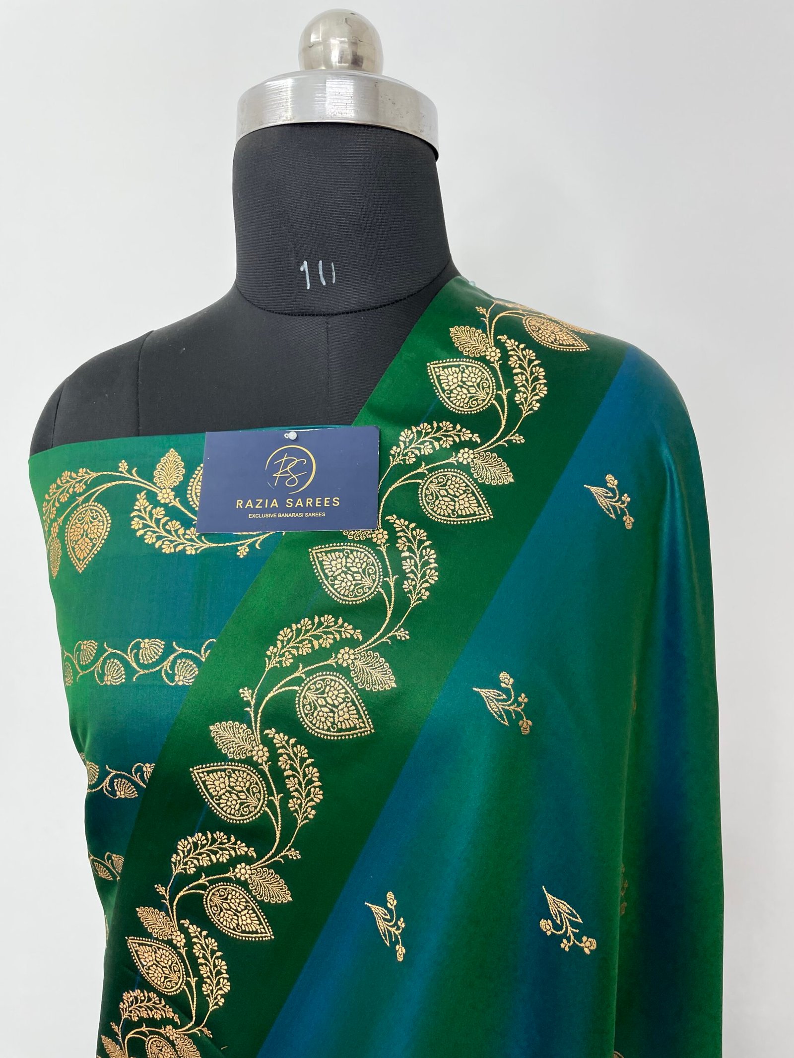 Turkish Green Fancy Satan Patta Buti Satin Katan Silk Saree