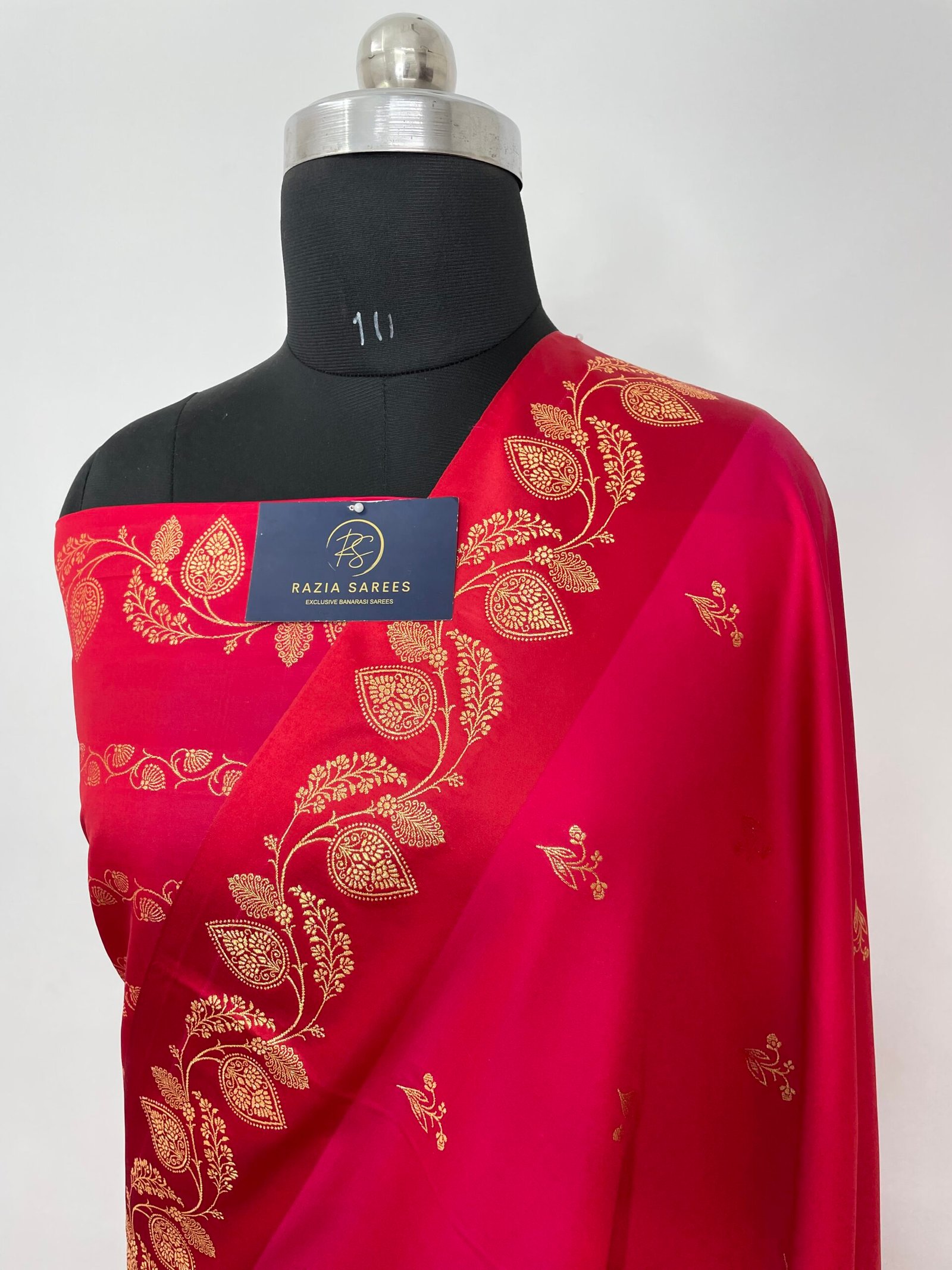 Strawberry Fancy Satan Patta Buti Satin Katan Silk Saree