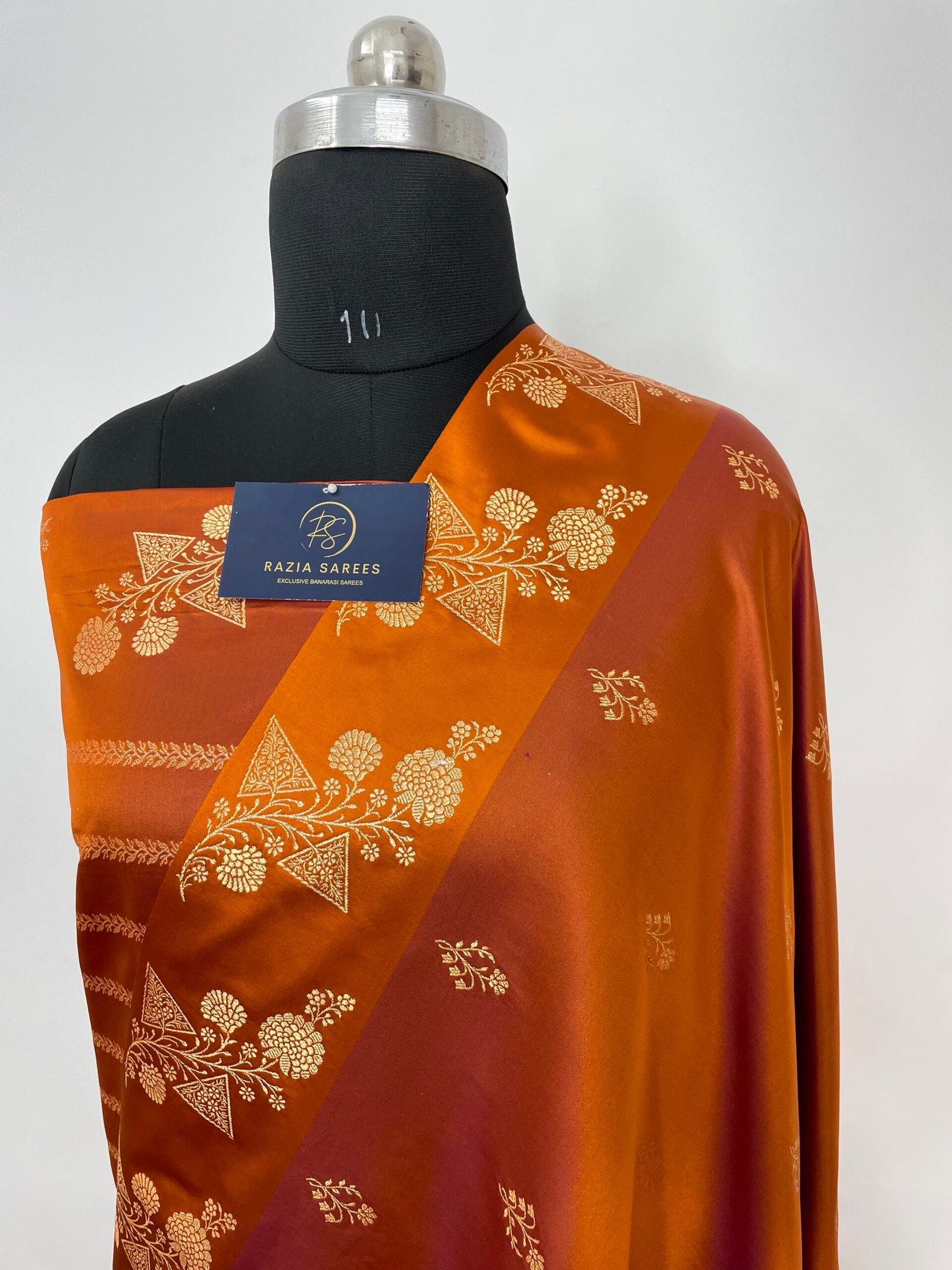 Turkish Rust Fancy Satan Patta Buti Satin Katan Silk Saree