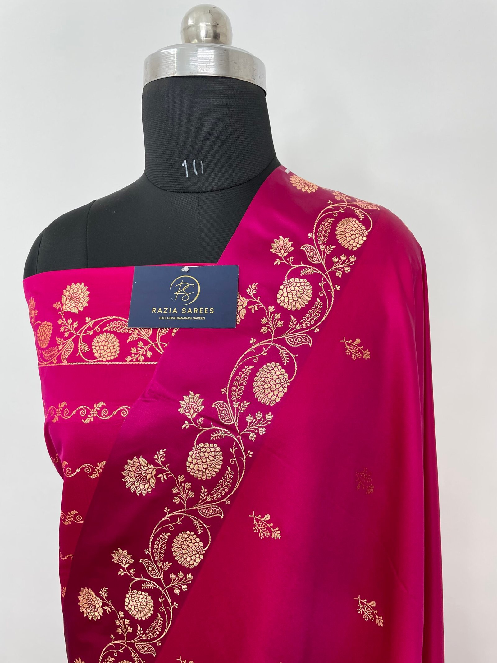 Rani Pink Fancy Satan Patta Buti Satin Katan Silk Saree