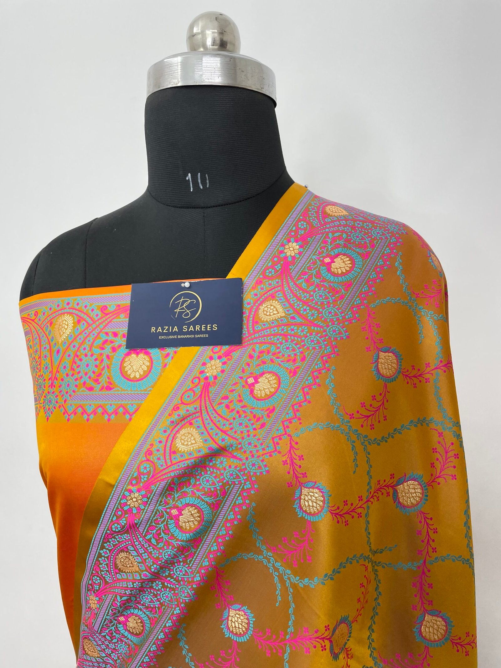 Ivory Yellow Tilfi Jamawar Tanchui Mashru Katan Silk Saree