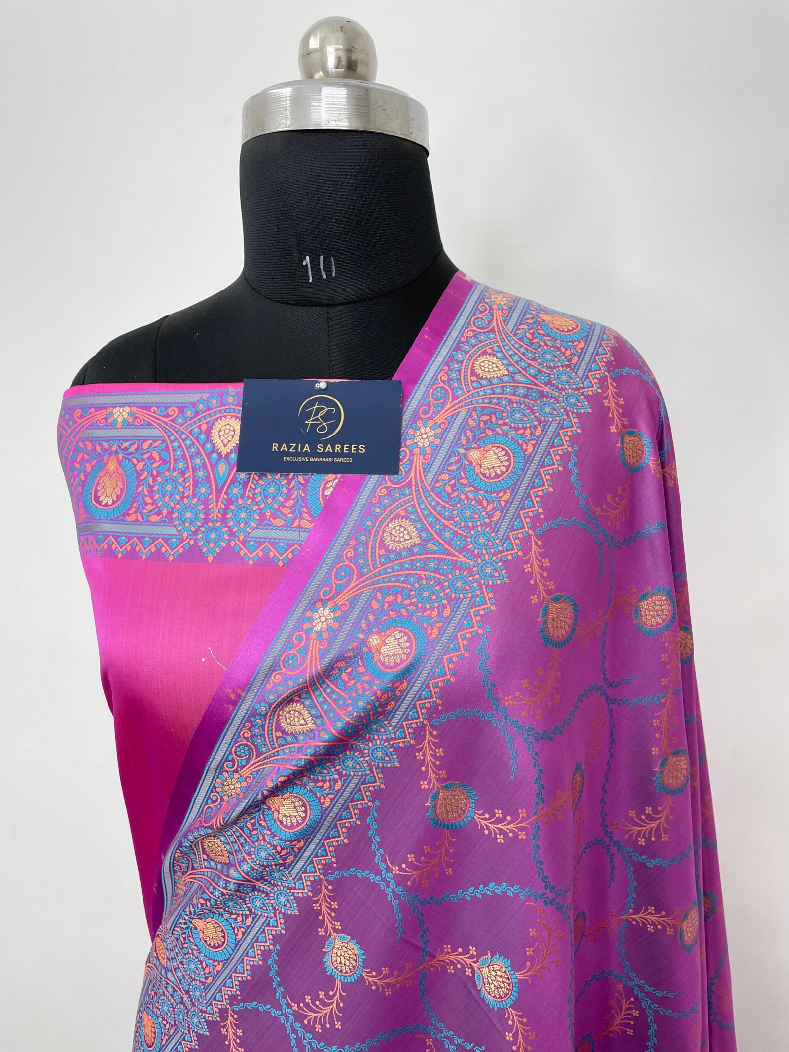 Ivory Pink Tilfi Jamawar Tanchui Mashru Katan Silk Saree