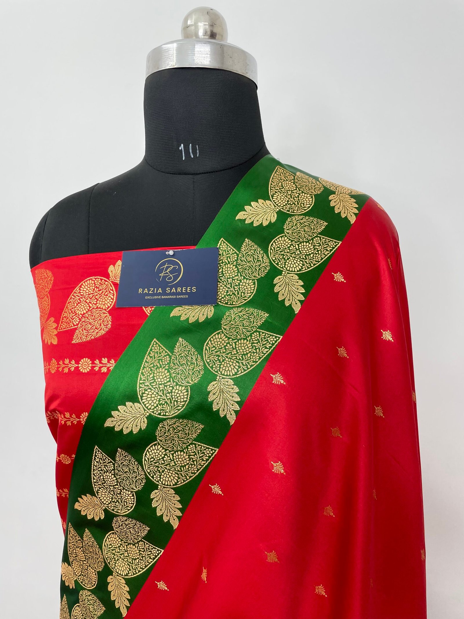 Reddish Green Contrast Fancy Patta Buti Satin Katan Silk Saree