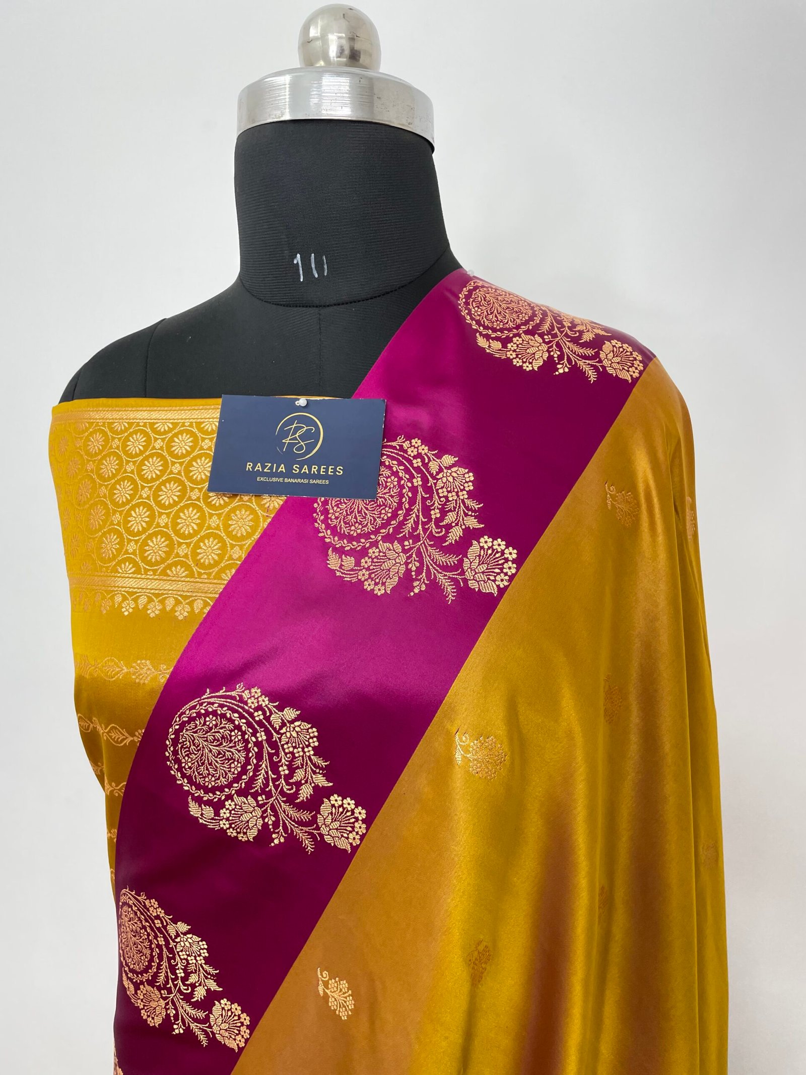 Rust Purple Contrast Fancy Satan Patta Buti Satin Katan Silk Saree