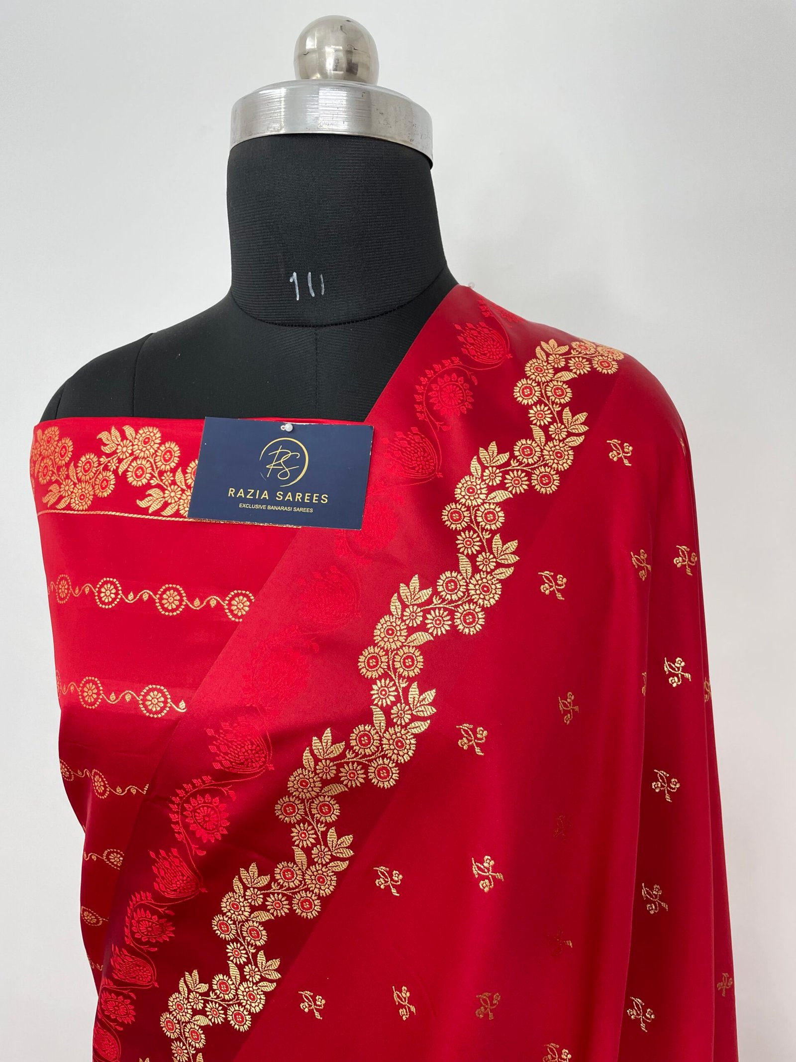 Red Fancy Satan Patta Buti Satin Katan Silk Saree