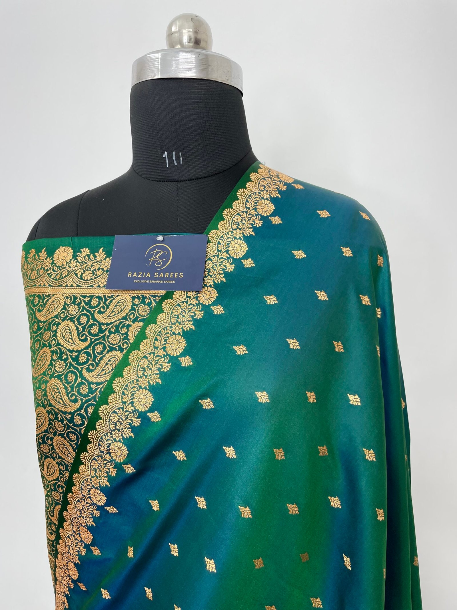 Turkish Green Designer Buti Satin Katan Silk Saree