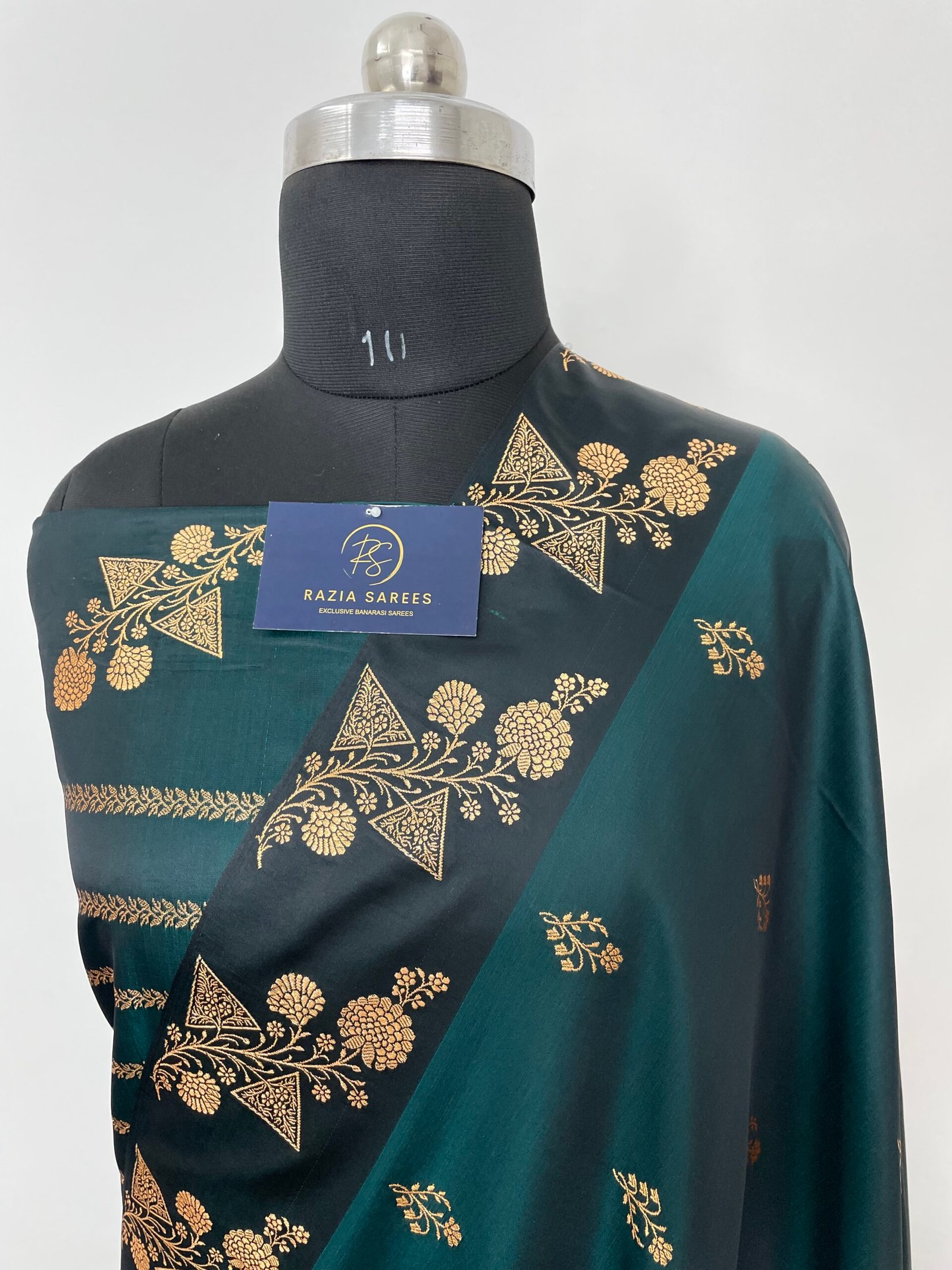 Ivory Bottle Green Fancy Satan Patta Buti Satin Katan Silk Saree