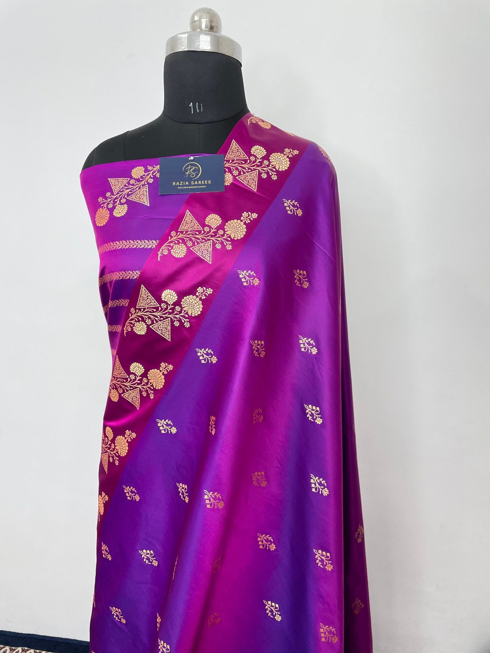 Purple Fancy Satan Patta Buti Satin Katan Silk Saree - Image 2