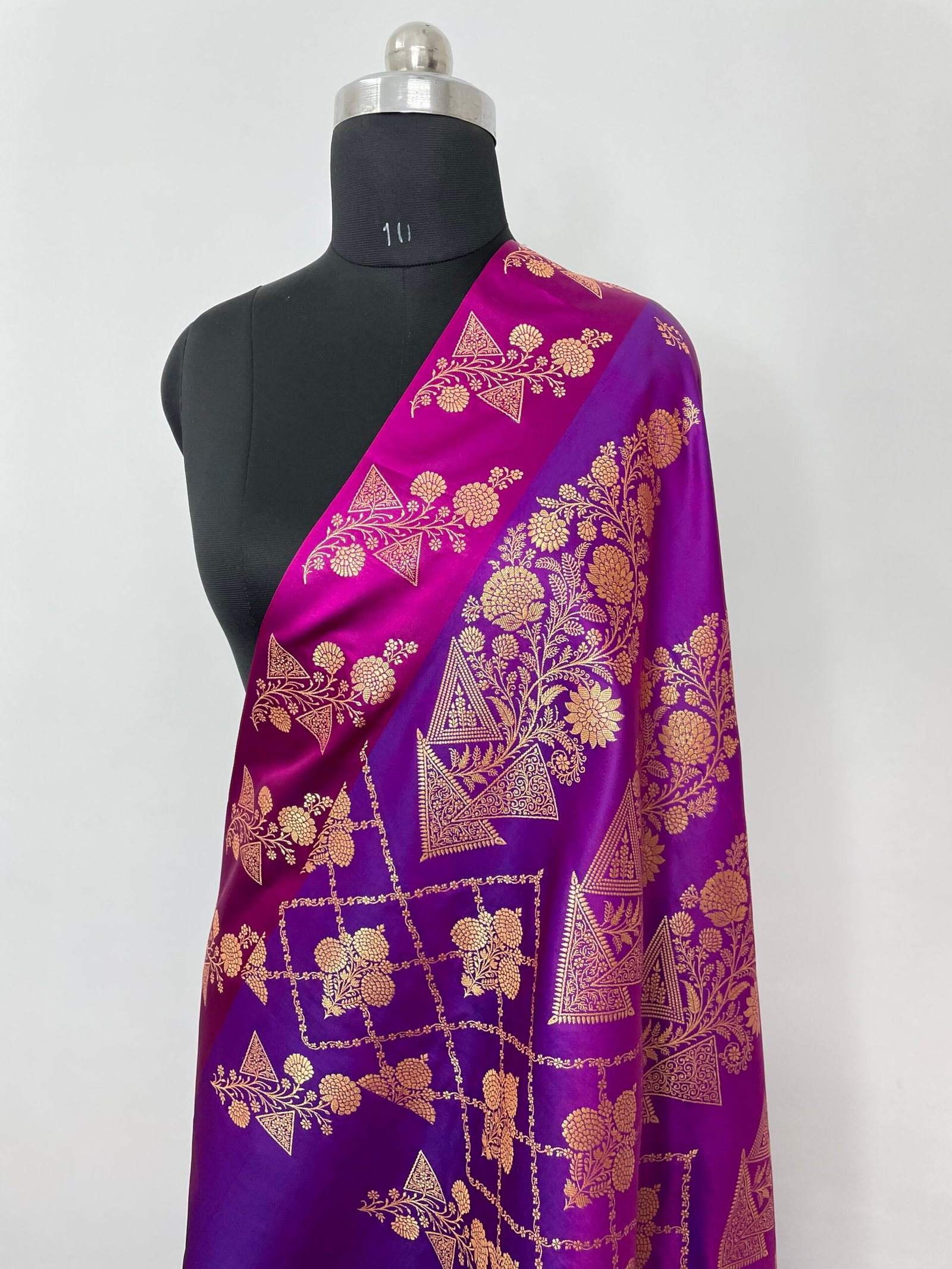 Purple Fancy Satan Patta Buti Satin Katan Silk Saree - Image 3