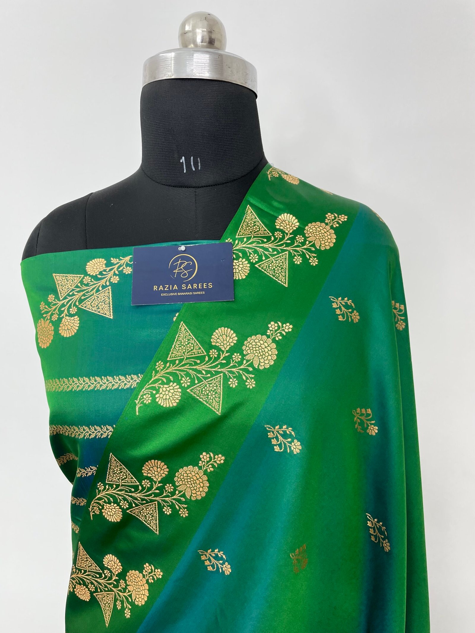 Turkish Green Fancy Satan Patta Satin Katan Silk Saree