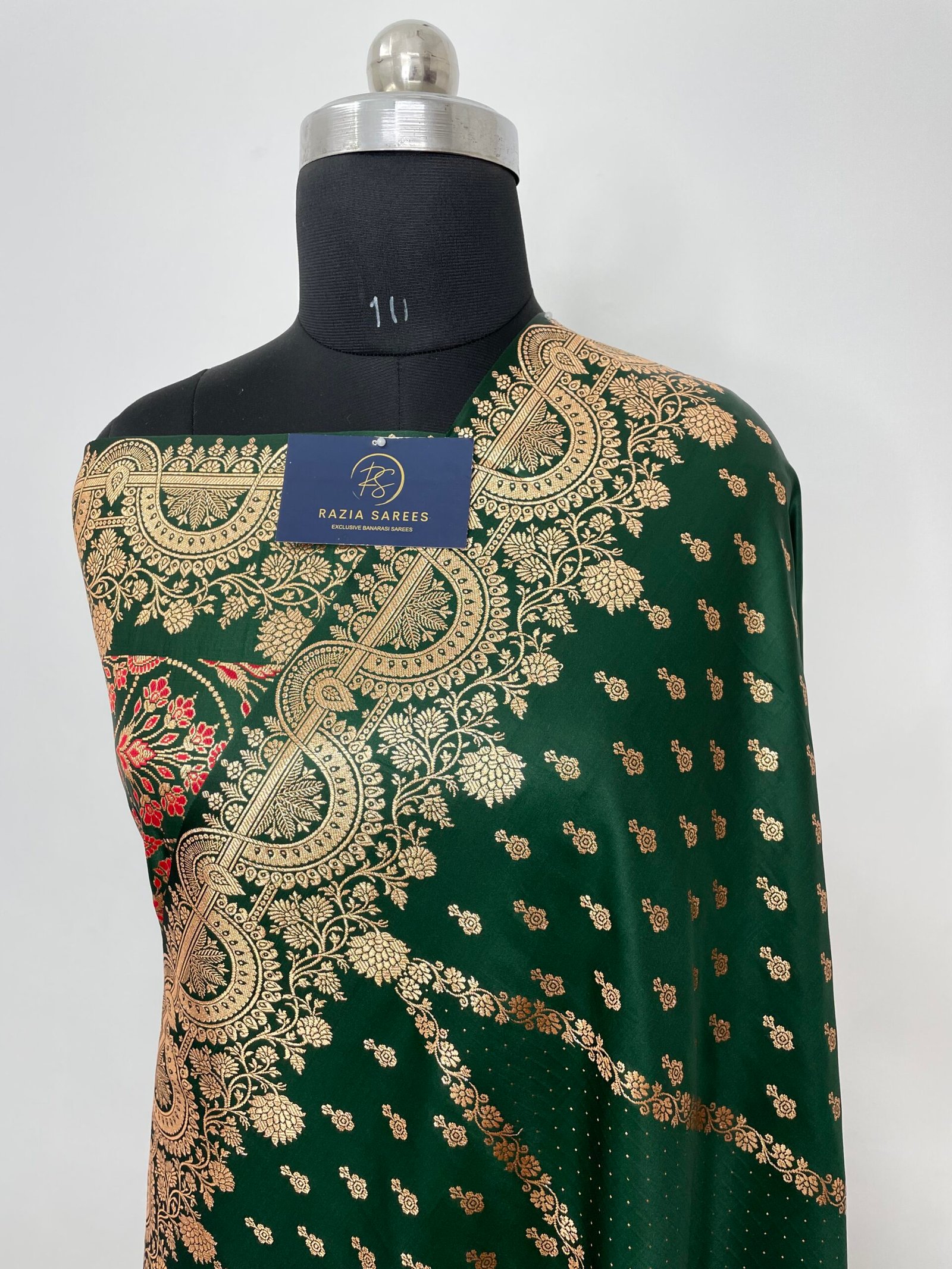 Bottle Green Memory Jacart Designer Satin Katan Silk Saree