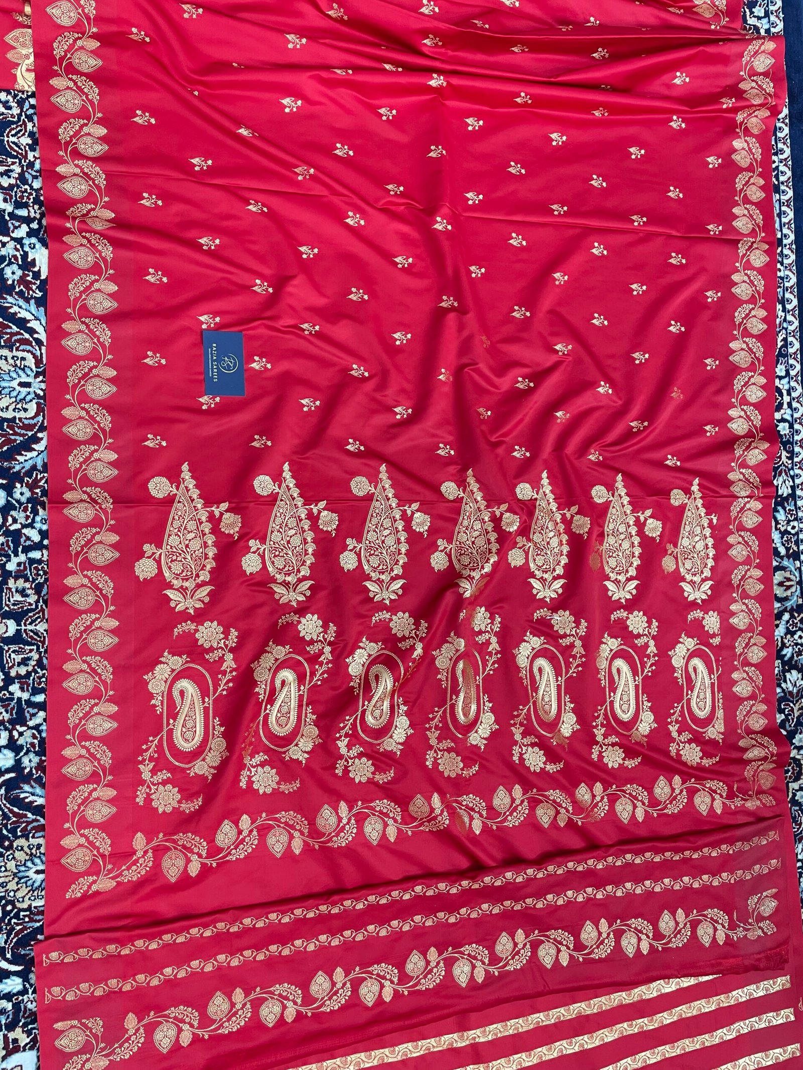 Strawberry Fancy Satan Patta Satin Katan Silk Saree - Image 4
