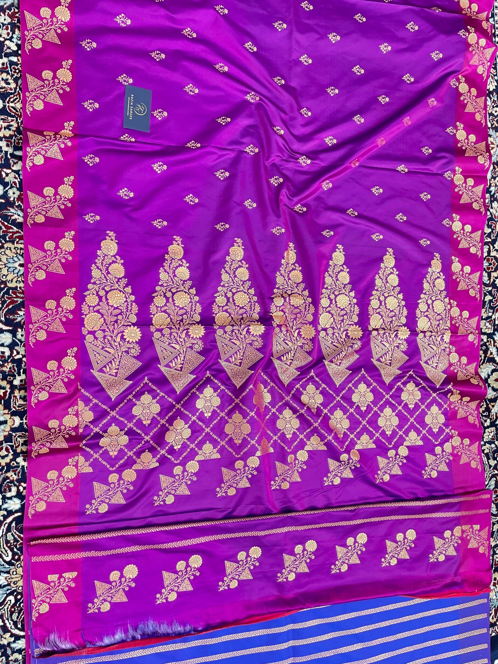Purple Fancy Satan Patta Buti Satin Katan Silk Saree - Image 4