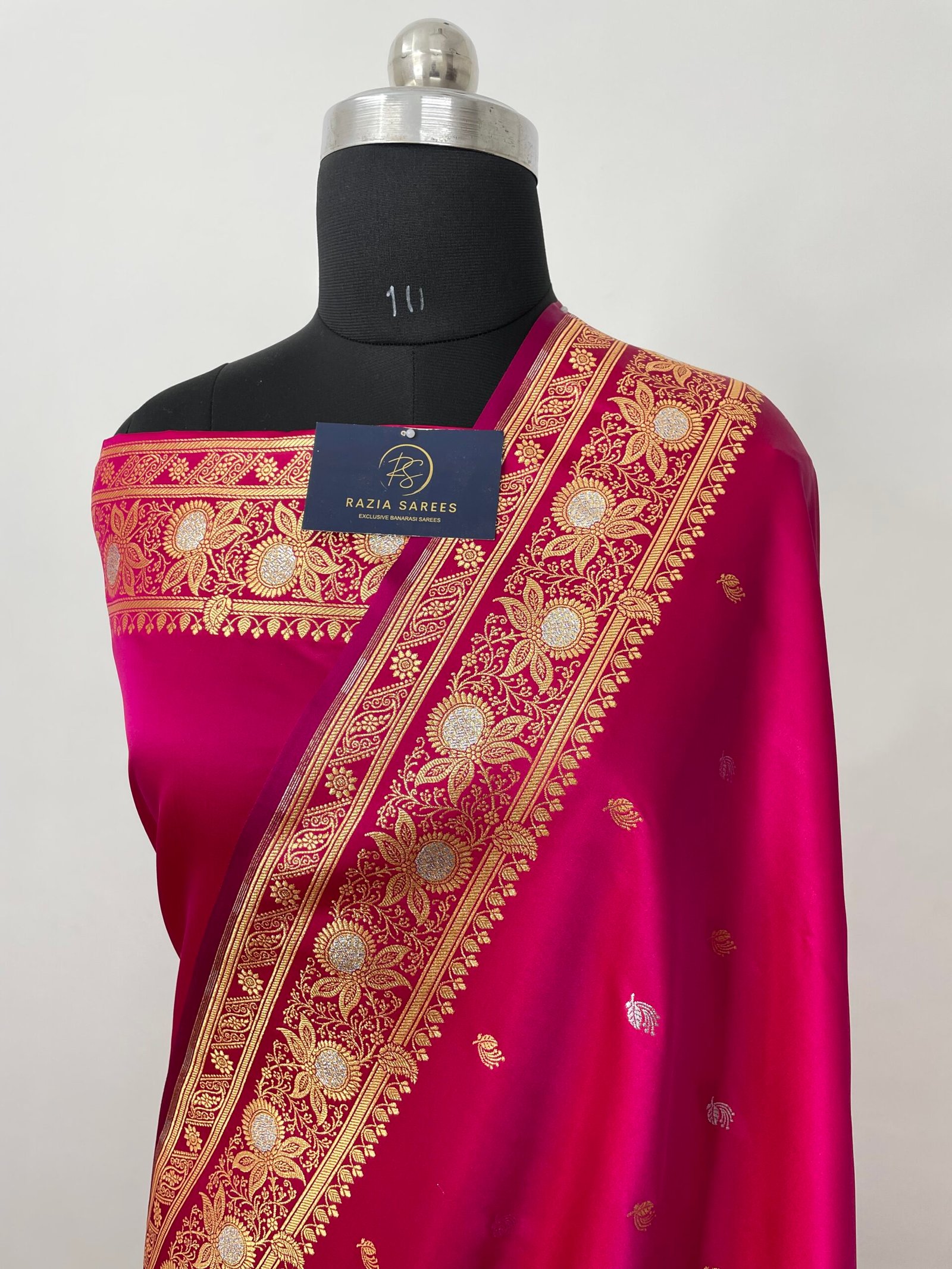 Rani Pink Silver Gold Designer Meenakari Buti Satin Katan Silk