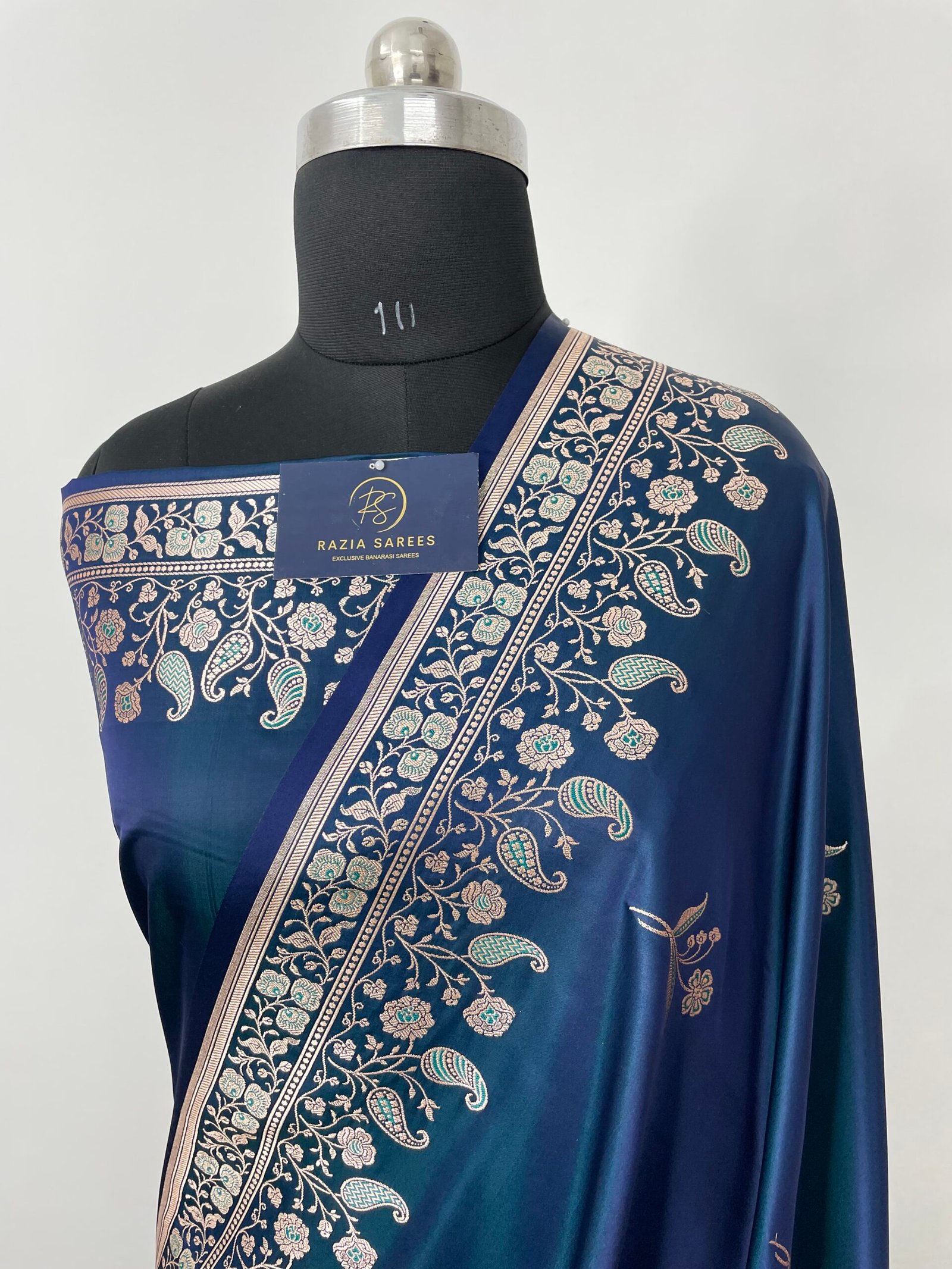 A German Blue Designer Meenakari Buta Mashru Katan Silk