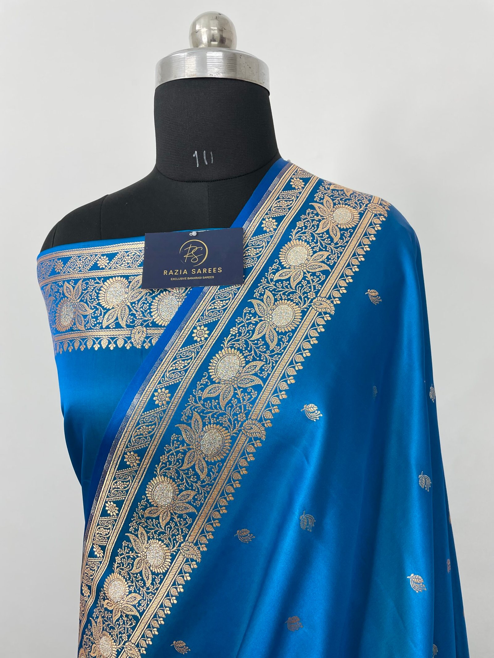 Peacock Blue Silver Gold Designer Meenakari Buti Satin Katan Silk