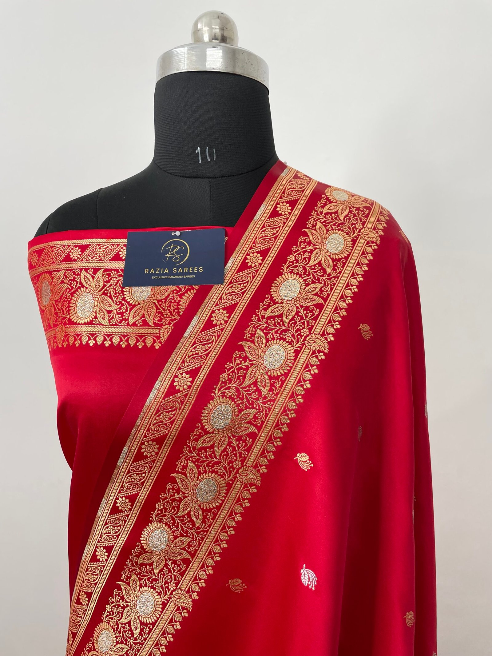 Pure Red Silver Gold Designer Meenakari Buti Satin Katan Silk