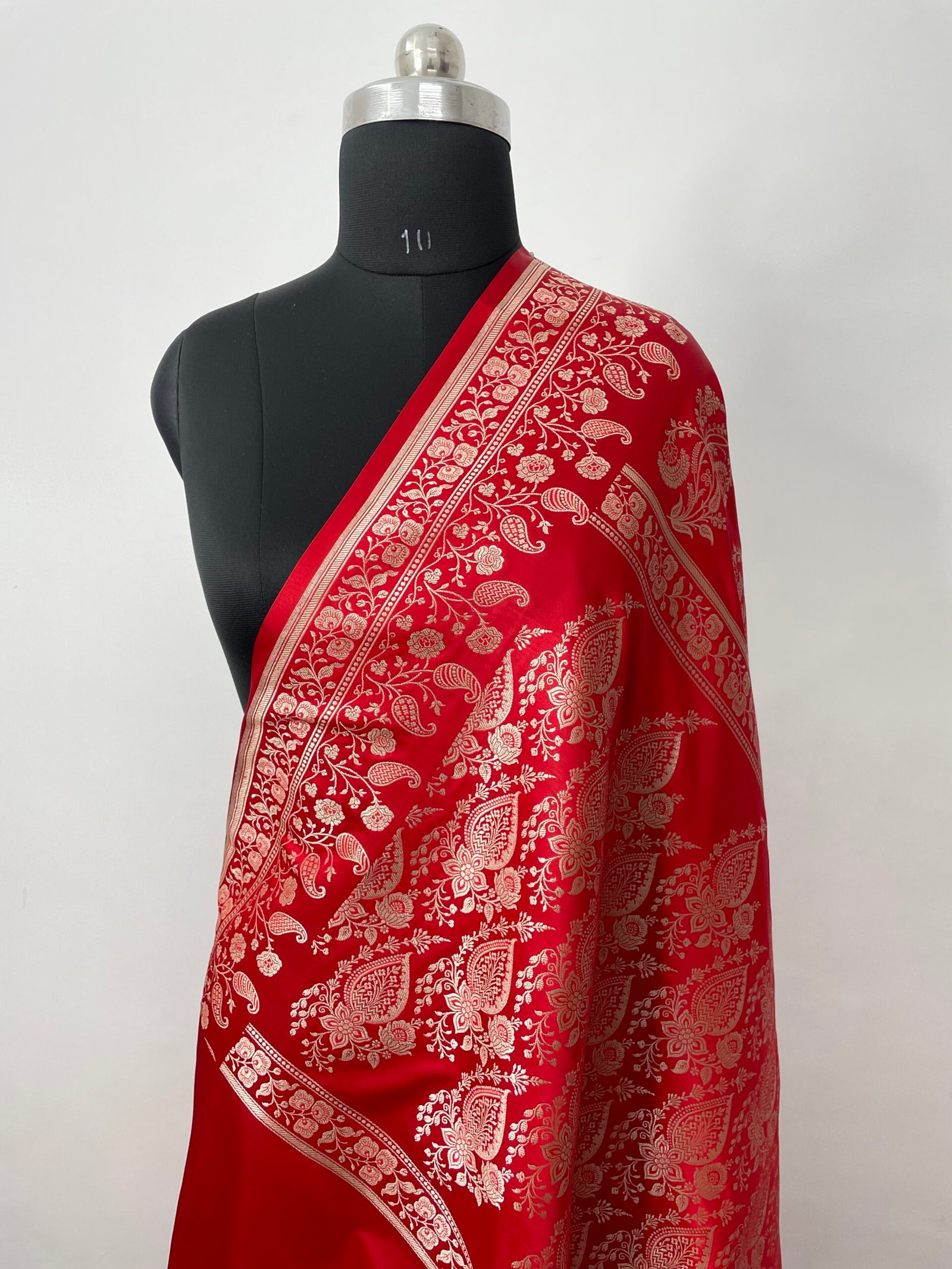 Pure Red Designer Meenakari Buta Mashru Katan Silk - Image 3