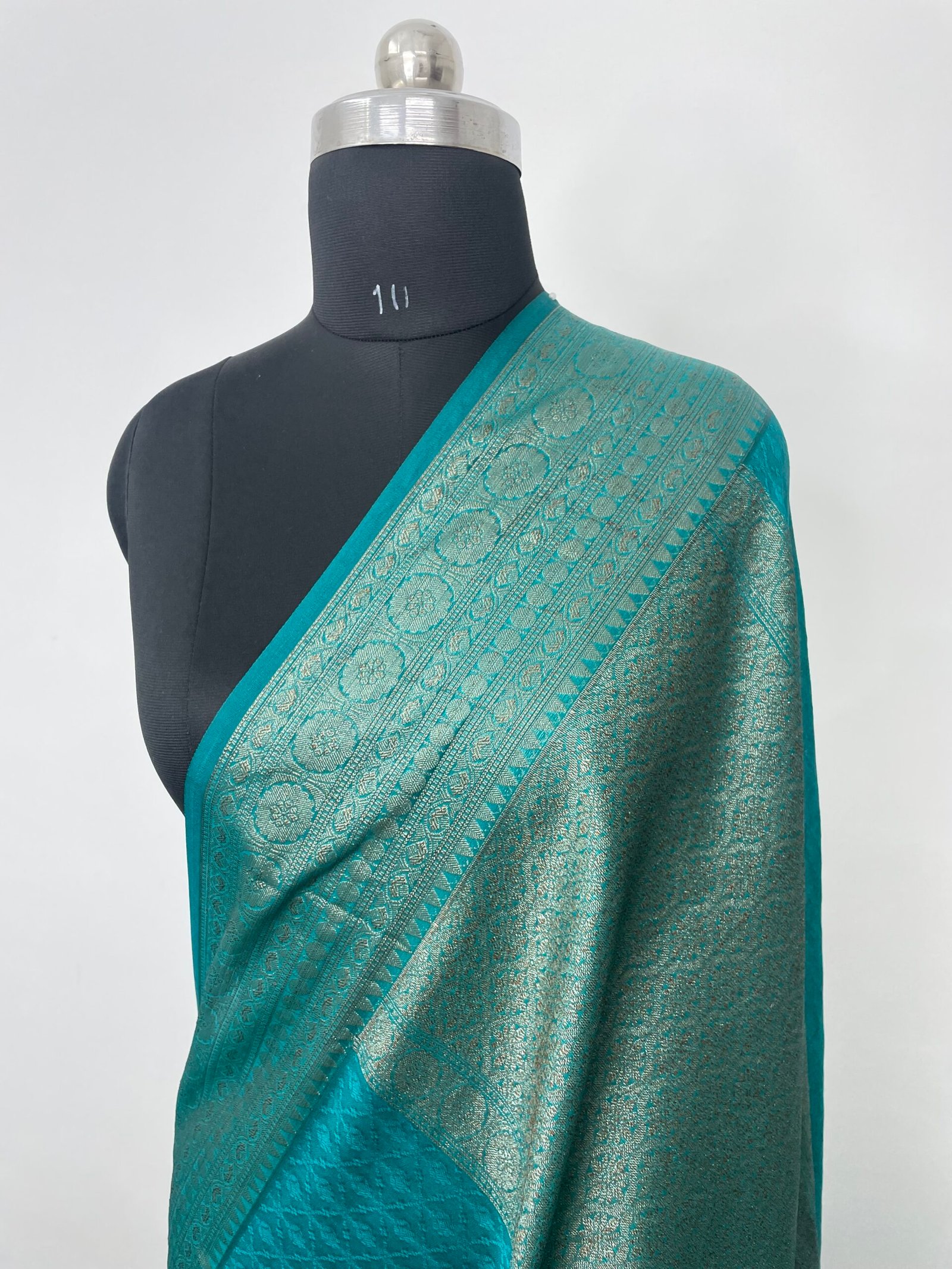 Sea Green Semi Khaddi Georgette Silk Saree - Image 3