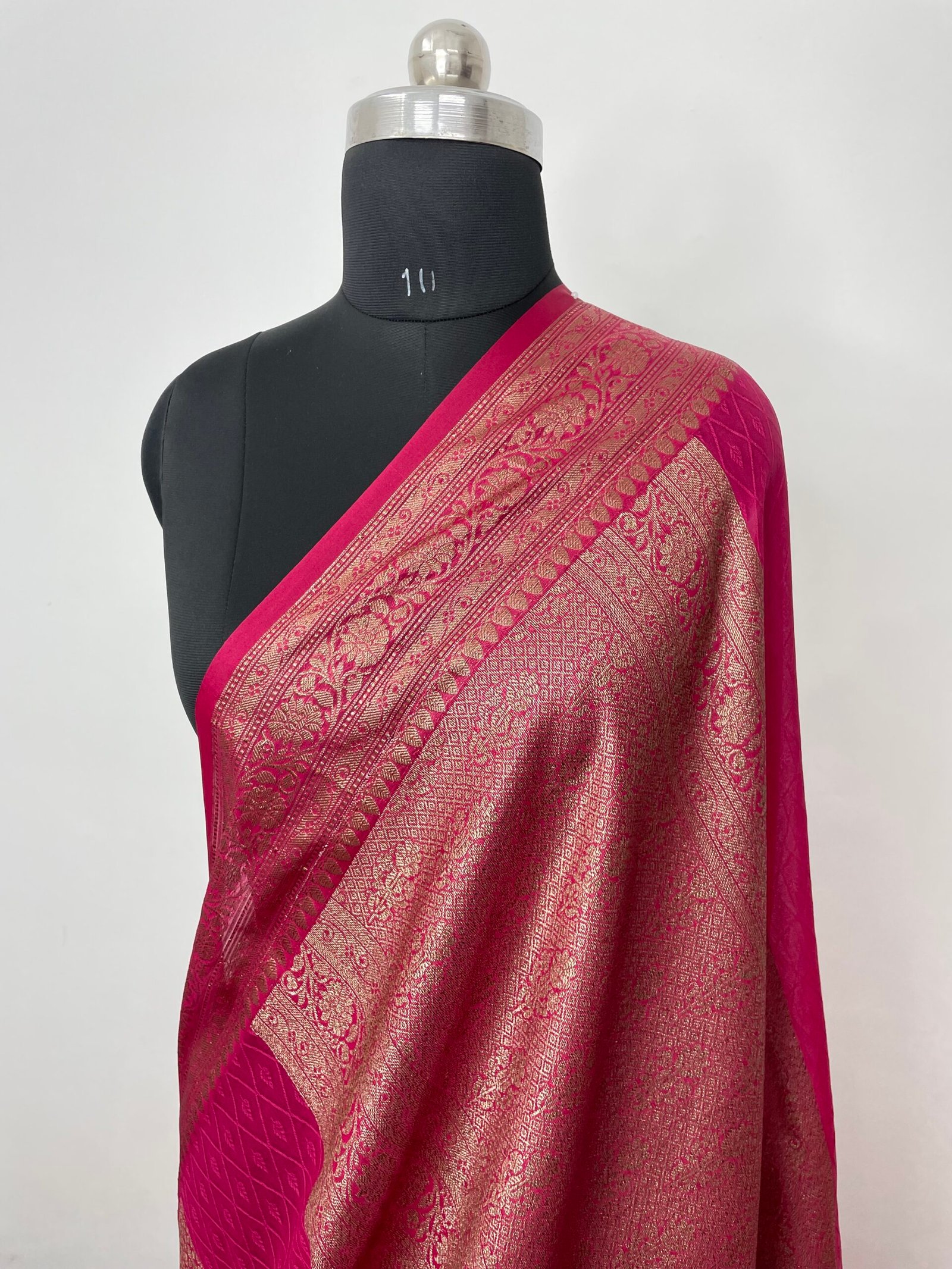 A Strawberry Semi Khaddi Georgette Silk Saree - Image 3