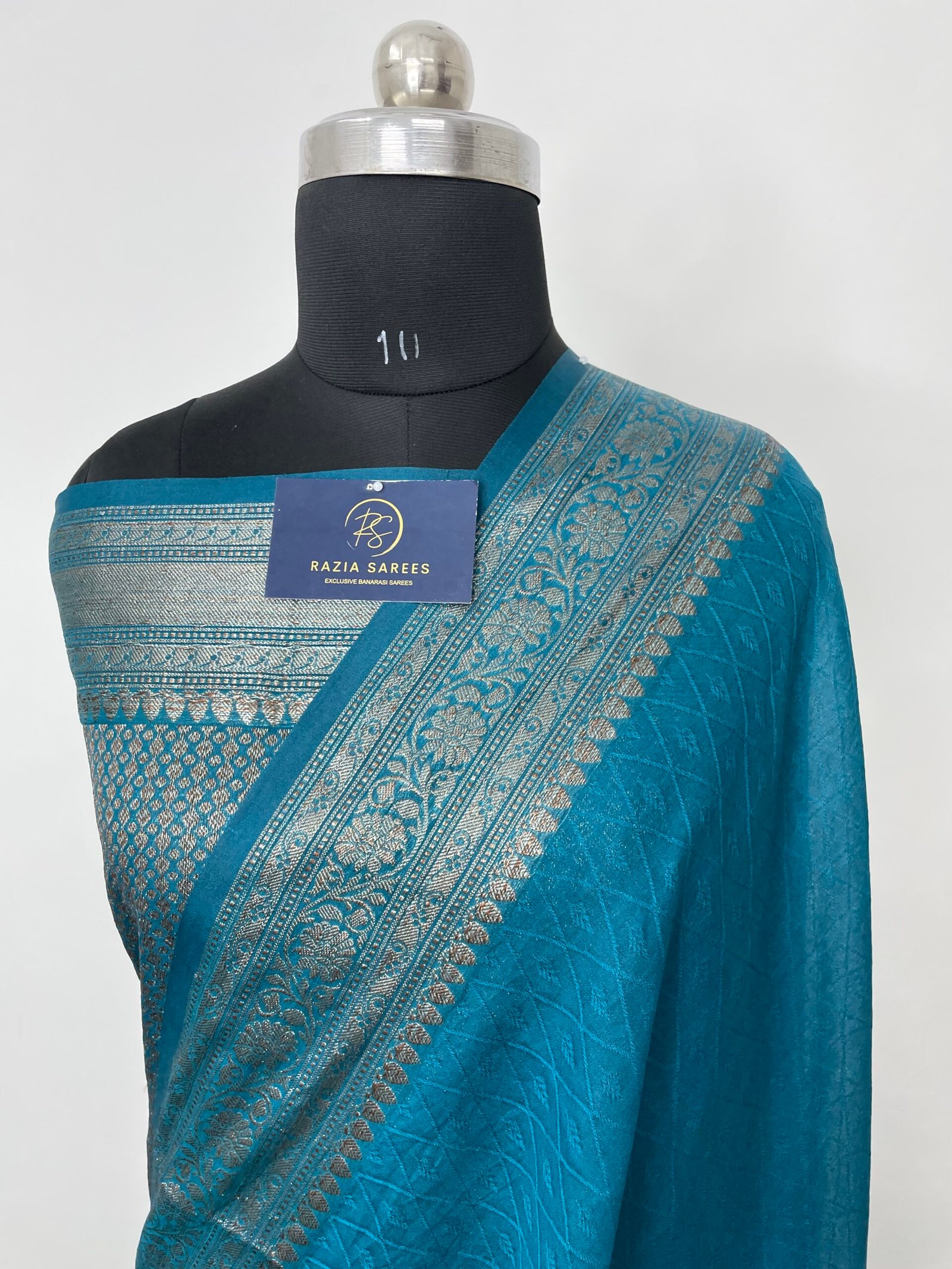 German Blue Semi Khaddi Georgette Silk Saree