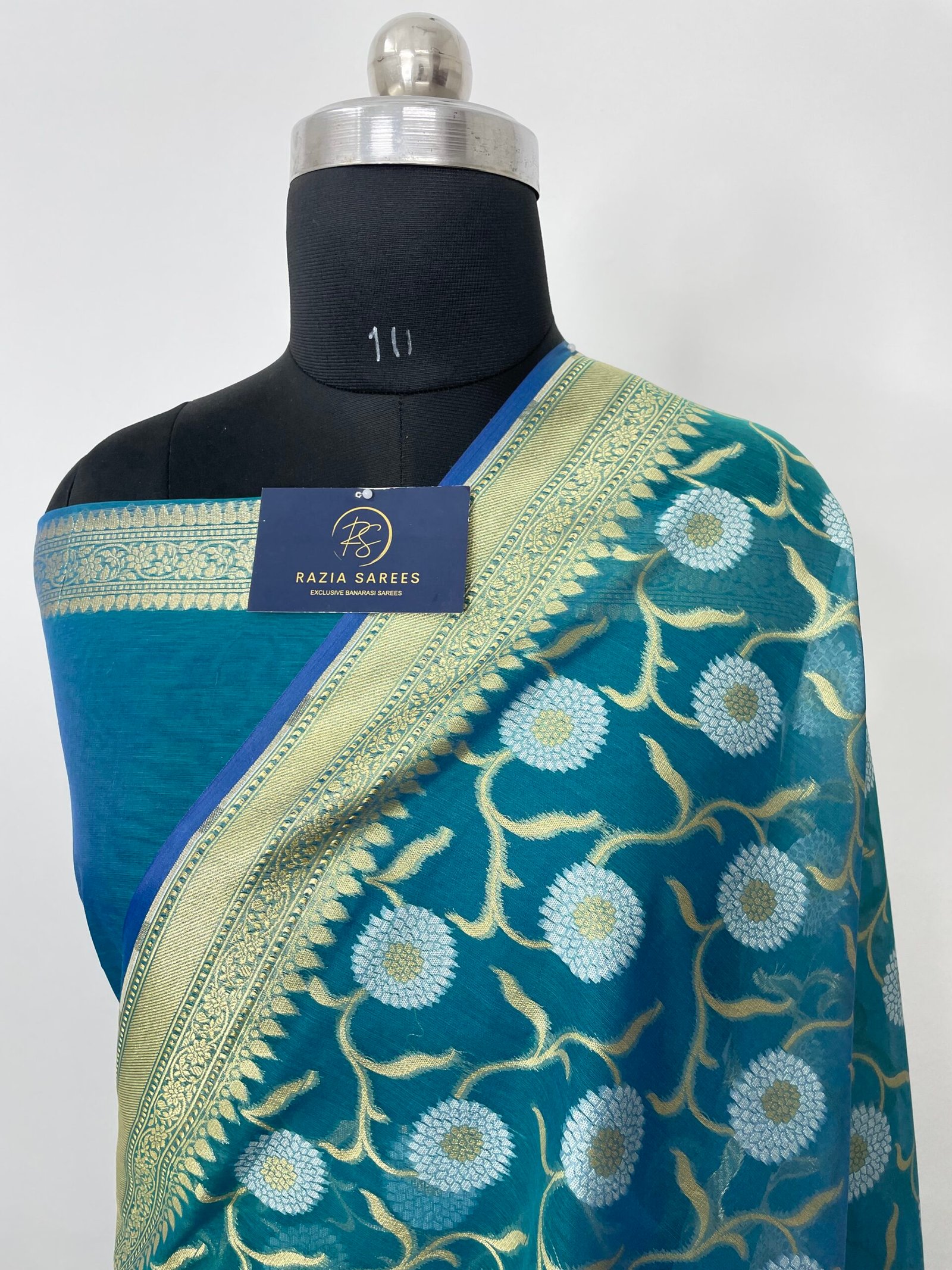 Dual Tone Sky Blue Premium Jamdani Cotton Silk Saree