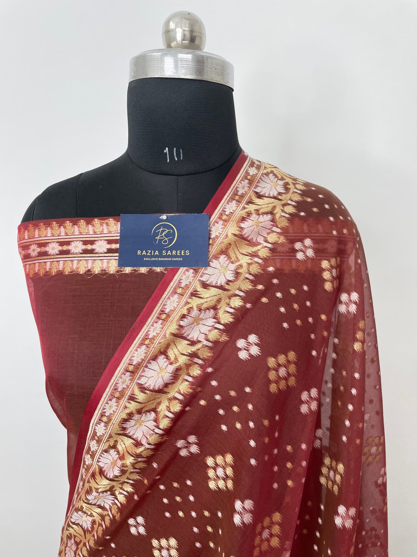 Dual Tone Wine Premium Jamdani Cotton Silk Saree