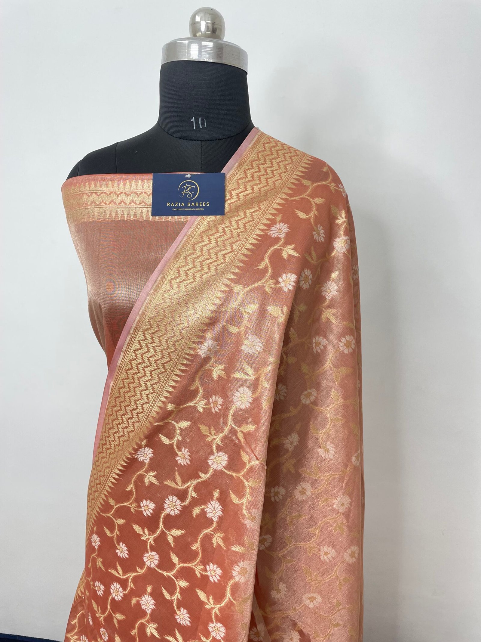 Dual Tone Peach Premium Jamdani Tissue Silk Saree - Image 2