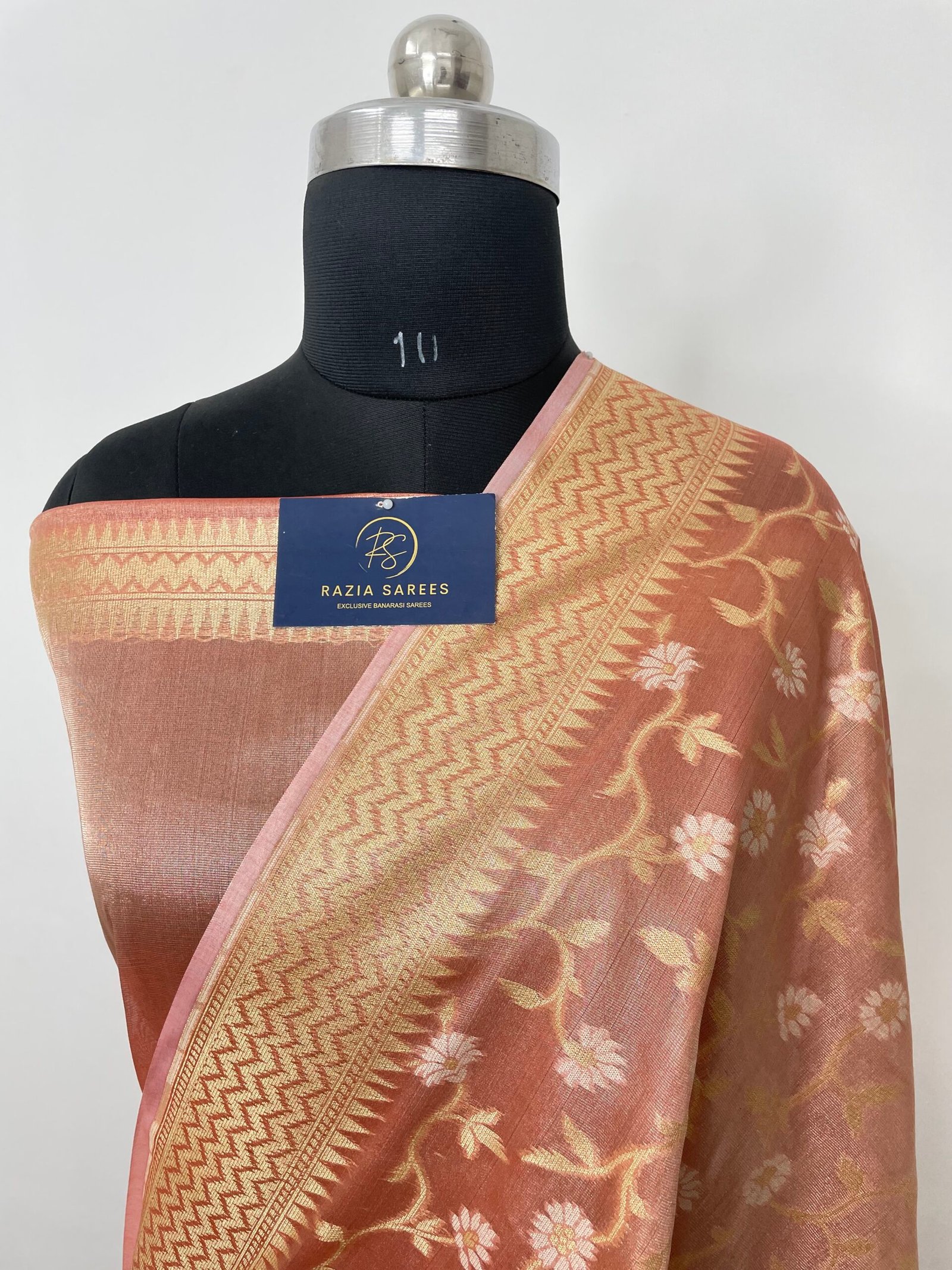 Dual Tone Peach Premium Jamdani Tissue Silk Saree